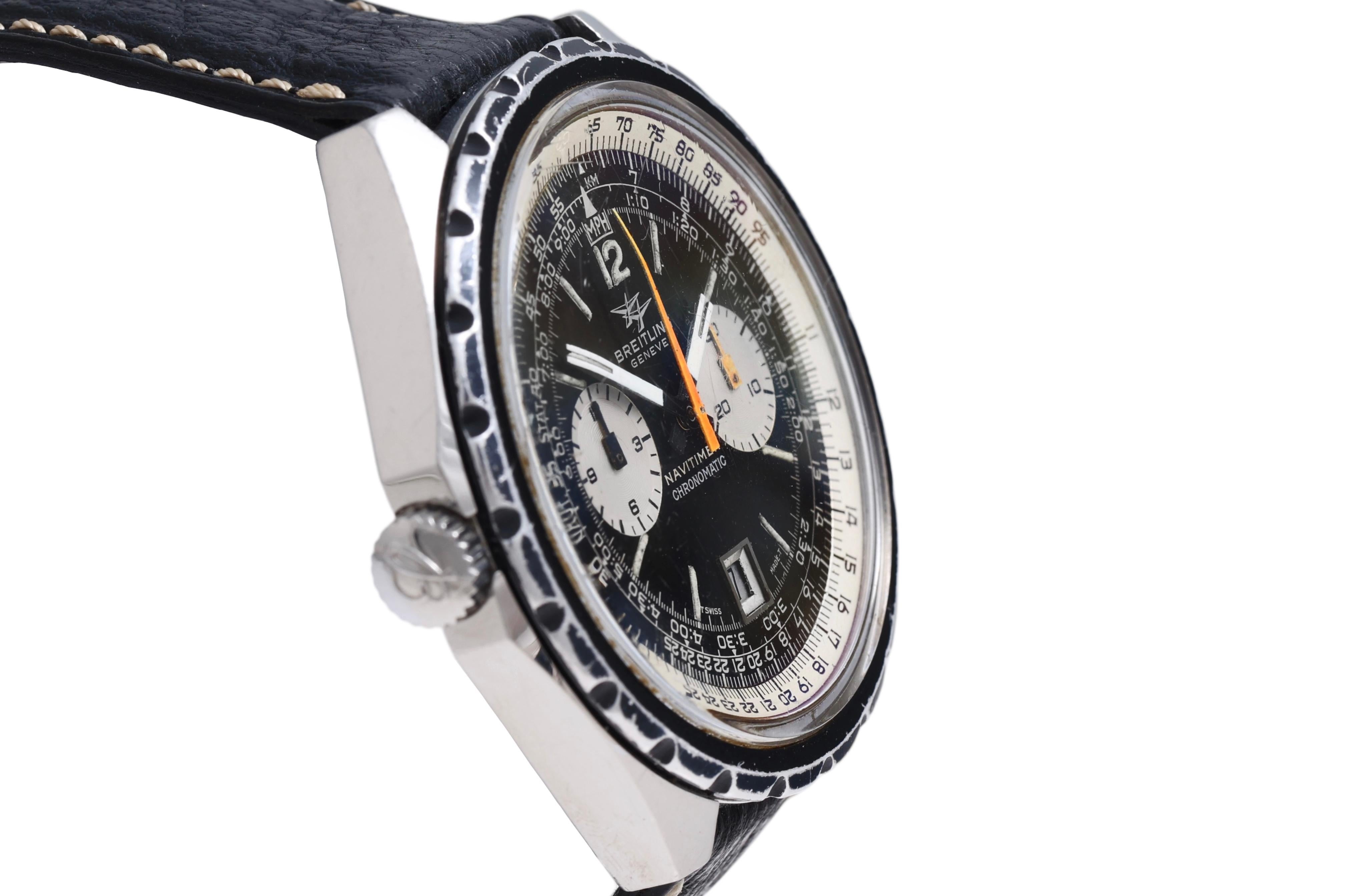 Women's or Men's Breitling Vintage Chronograph Pilot Wrist Watch from 1970, Ref 1806, Full Set For Sale