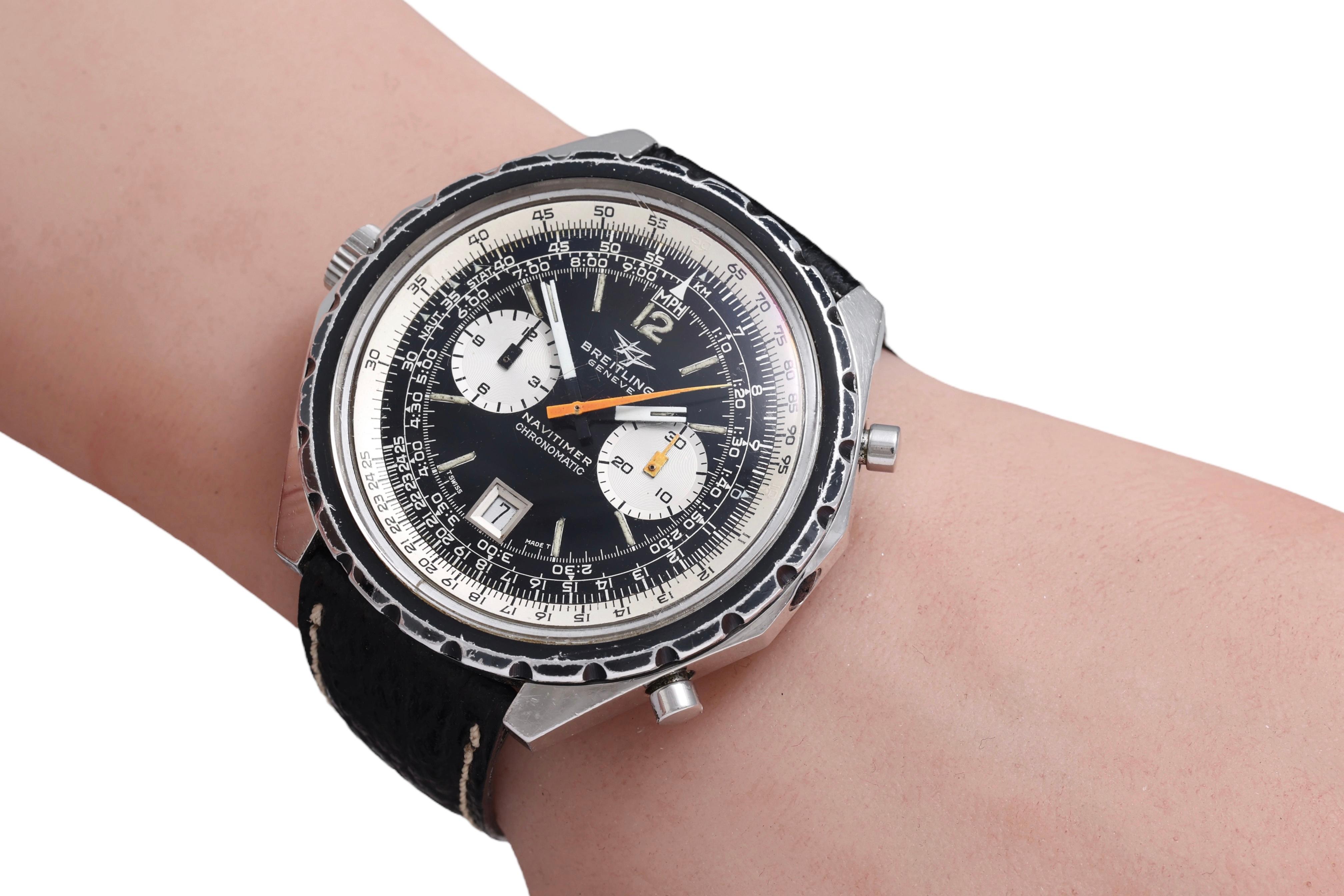 Breitling Vintage Chronograph Pilot Wrist Watch from 1970, Ref 1806, Full Set For Sale 4