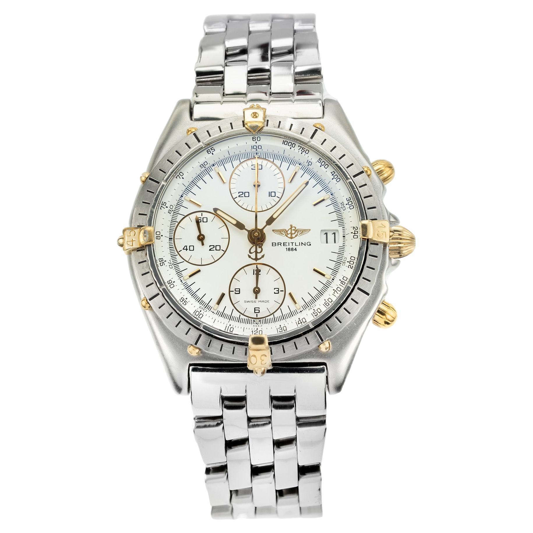 Breitling White Gold Steel Chronograph Wristwatch For Sale