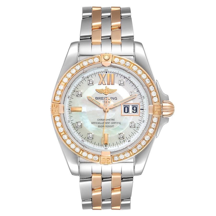 Breitling Windrider Cockpit Rose Gold Diamond Mens Watch C49350. Self-winding automatic officially certified chronometer movement. Stainless steel case 41.0 mm in diameter. 18K rose gold screwed-down crown. 18K rose gold unidirectional rotating