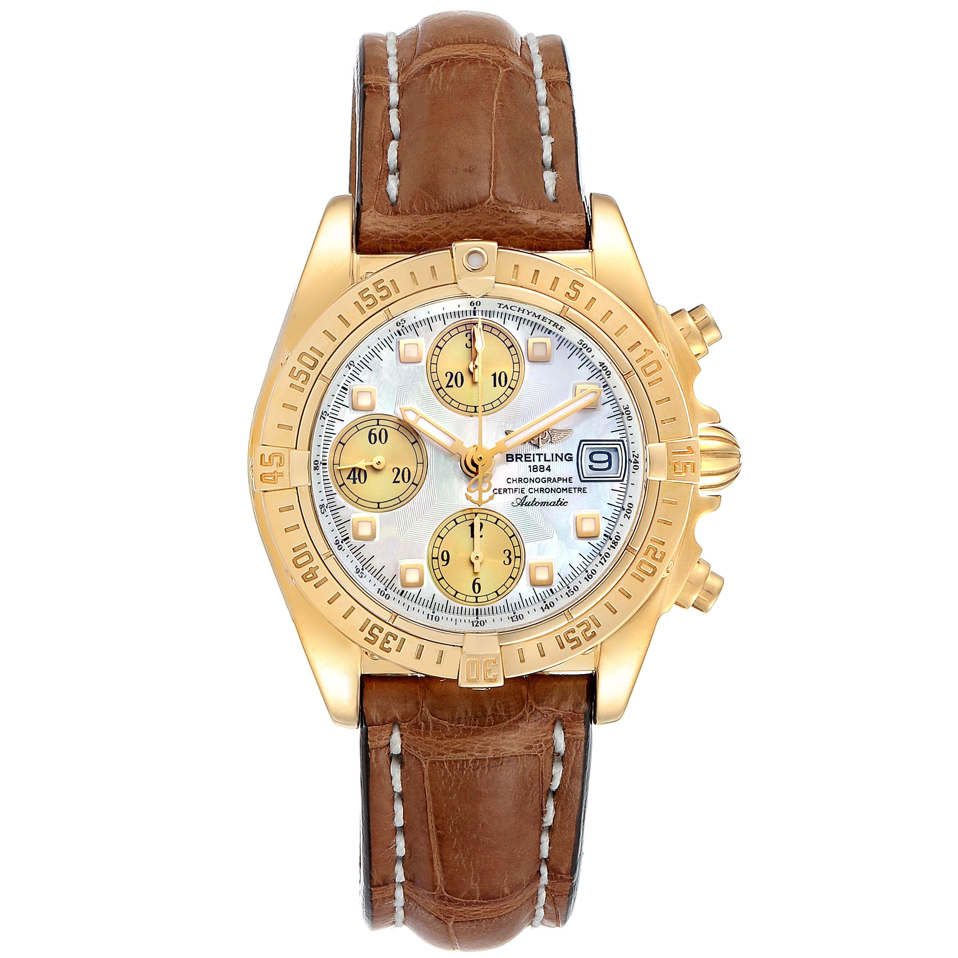 Breitling Windrider Cockpit Gelbgold MOP Zifferblatt Herrenuhr K13358 Box Papiere im Zustand „Hervorragend“ im Angebot in Atlanta, GA