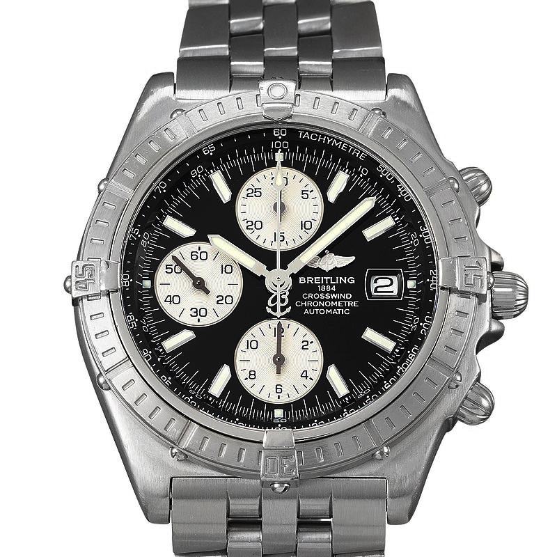 BREITLING WINDRIDER CROSSWIND CHRONOGRAPH AUTOMATIC WATCH A13355

-Condition: Mint
-Case size: 43 mm
-Movement: Automatic
-Material: Stainless Steel
-Case thickness: 15mm
-Dial: Black
-Date indicator
-Crystal: Sapphire
-Tachymeter Scale around the
