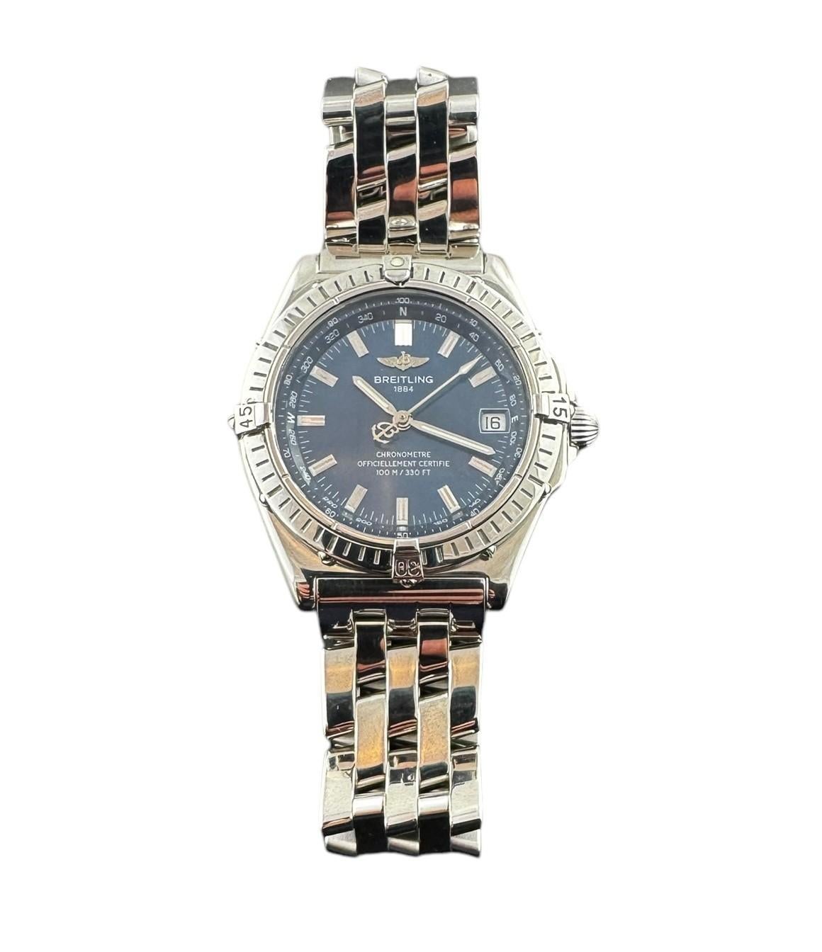 Breitling Windrider Wings Watch

Model: A10350
Serial: 489088

This Breitling Wings Watch is set in stainless steel.

Stainless steel bracelet fits up to 6 3/4