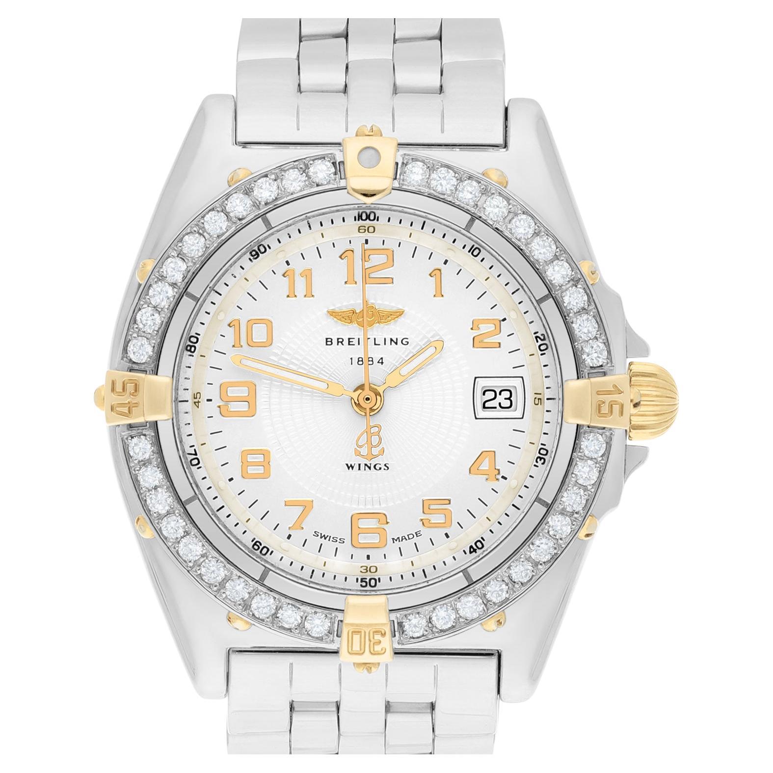 Breitling Wings Two-Tone 18k Yellow Gold Steel Ivory 31mm B67050 Diamond Bezel For Sale