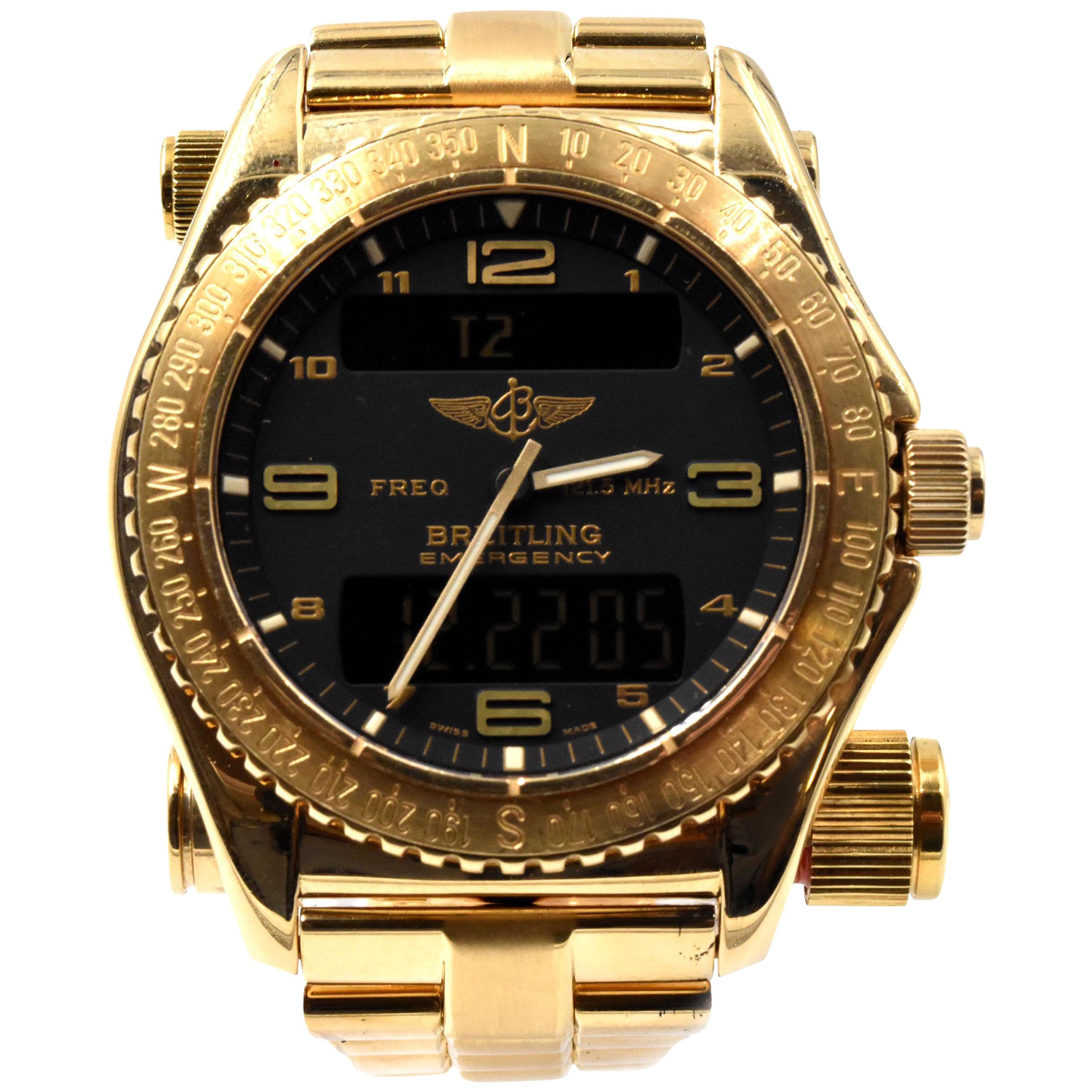 Breitling yellow gold Emergency Aviators Chronometer Quartz Wristwatch  