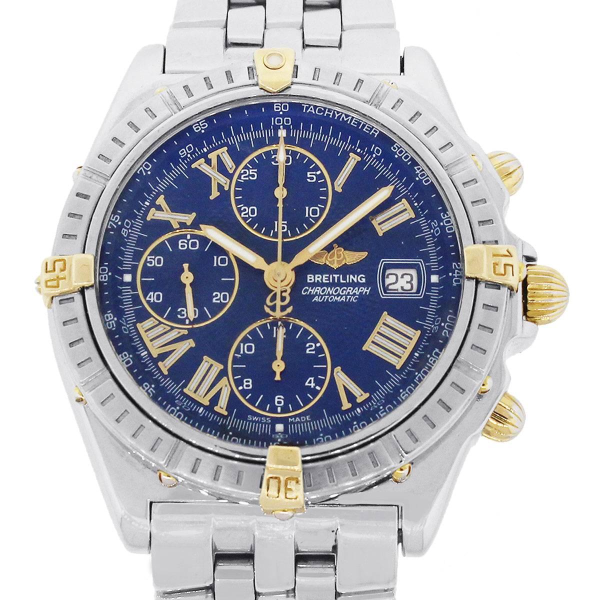 Company: Breitling
Model: Crosswind
MPN: B13055
Case Material: Stainless Steel & Yellow Gold
Case Diameter: 42 mm
Bracelet: Stainless Steel
Dial: White Chronograph Dial with Luminescent Hands and Yellow Gold Roman Numeral Markers
Crystal: Scratch