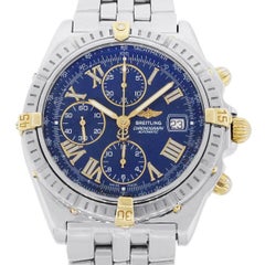 Breitling Yellow Gold Stainless Steel Crosswind Blue Dial Automatic Wristwatch