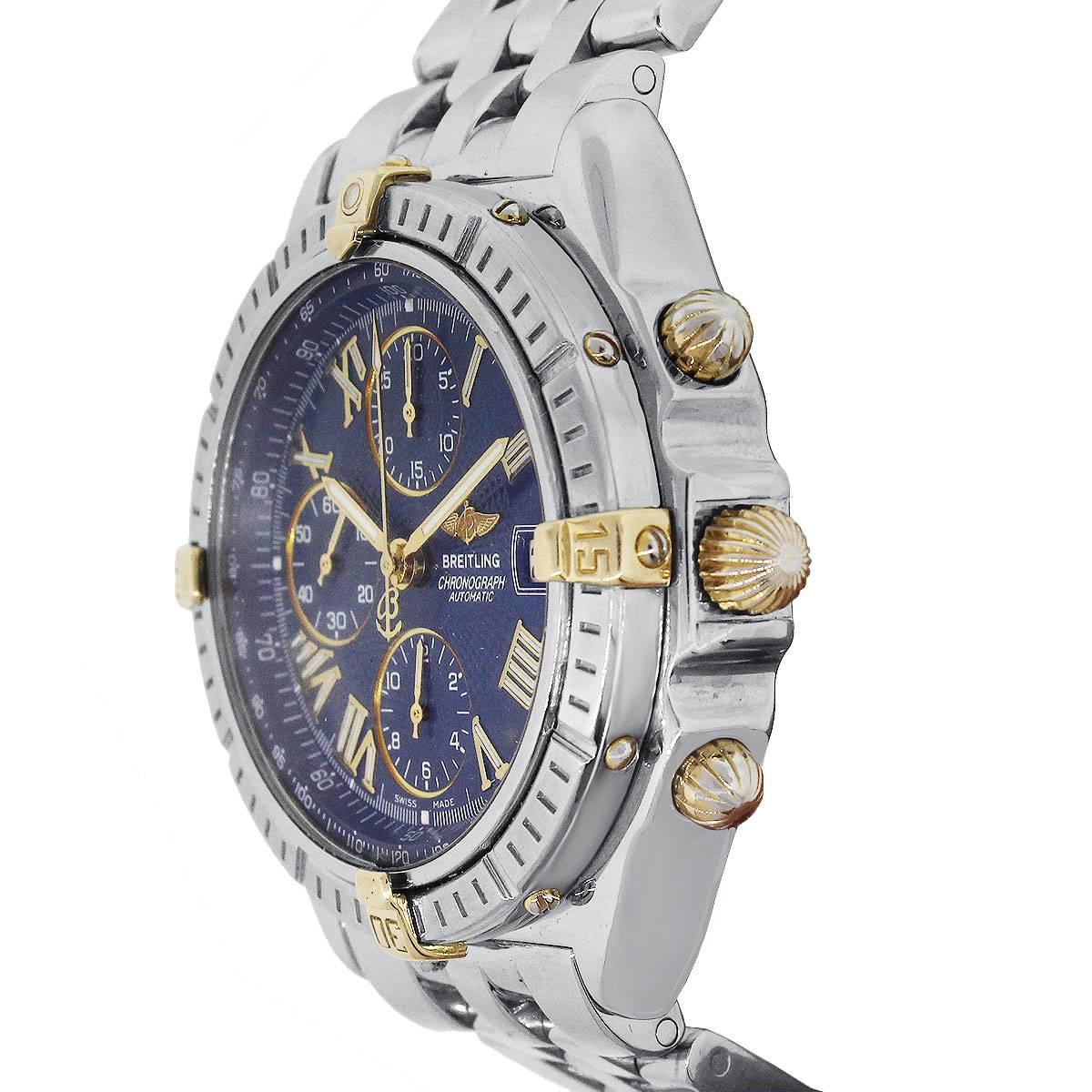 Breitling Yellow Gold Stainless Steel Crosswind Blue Dial Automatic Wristwatch In Excellent Condition In Boca Raton, FL