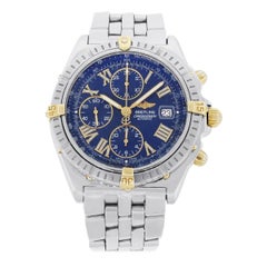 Breitling Yellow Gold Stainless Steel Crosswind Blue Dial Automatic Wristwatch