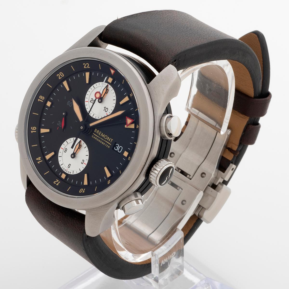 Bremont Pilot Chronograph, GMT Function, 43m Brushed Steel Dial, Full Set, 2023 In Excellent Condition For Sale In Canterbury, England