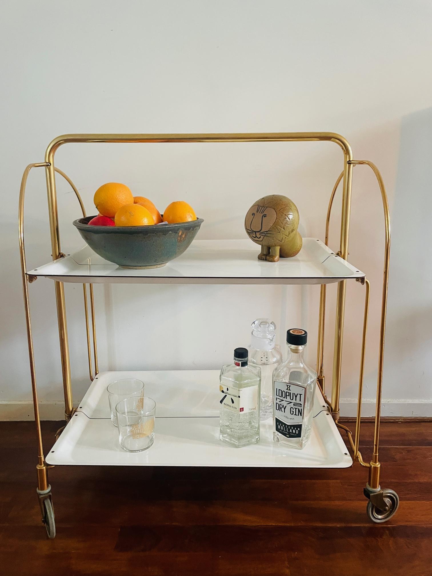 Bremshey Dinett Gold  Foldable Bar Cart  Side Table Brass white  Original 6