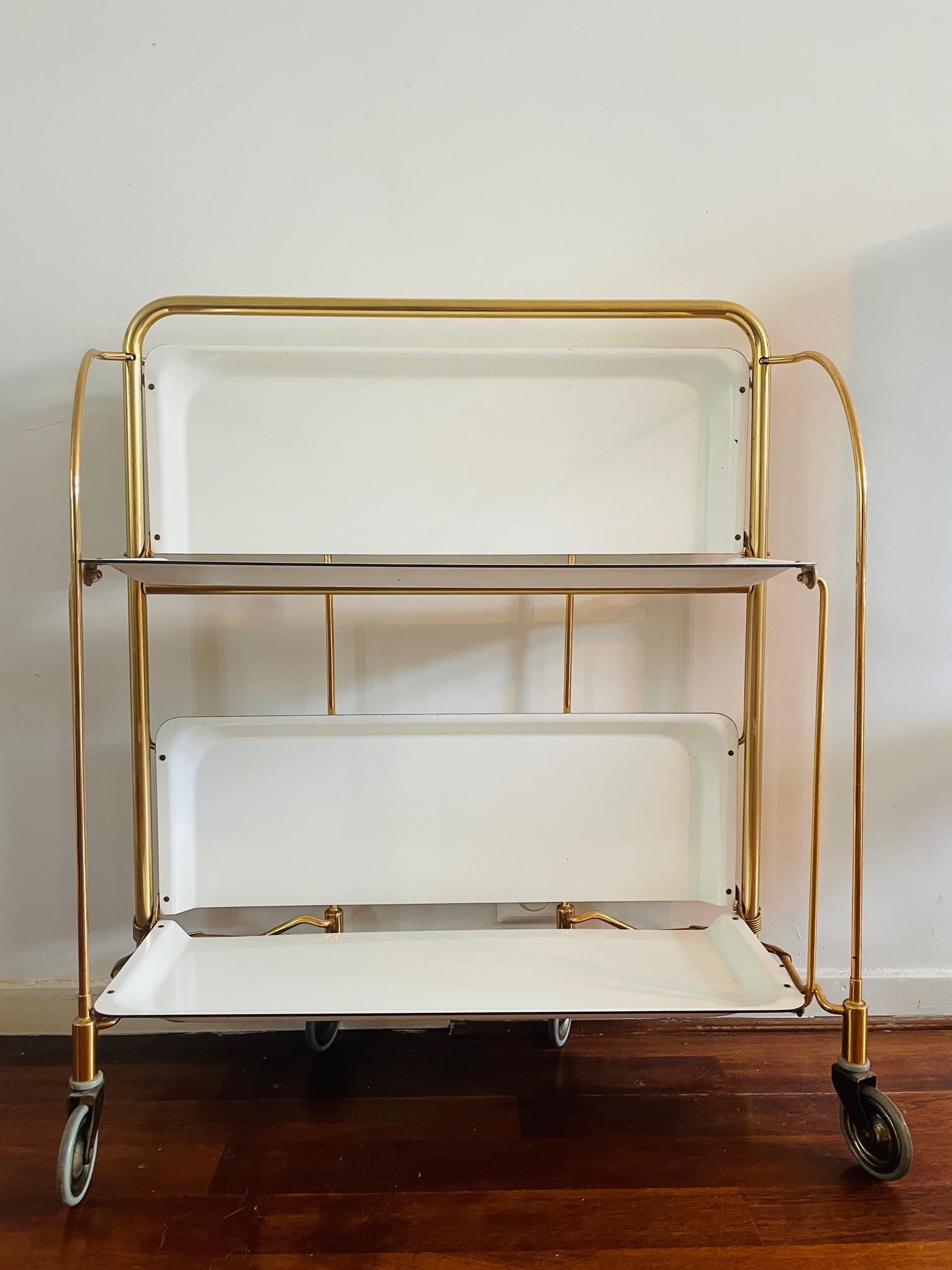 Hollywood Regency Bremshey Dinett Gold | Foldable Bar Cart | Side Table Brass white | Original  For Sale