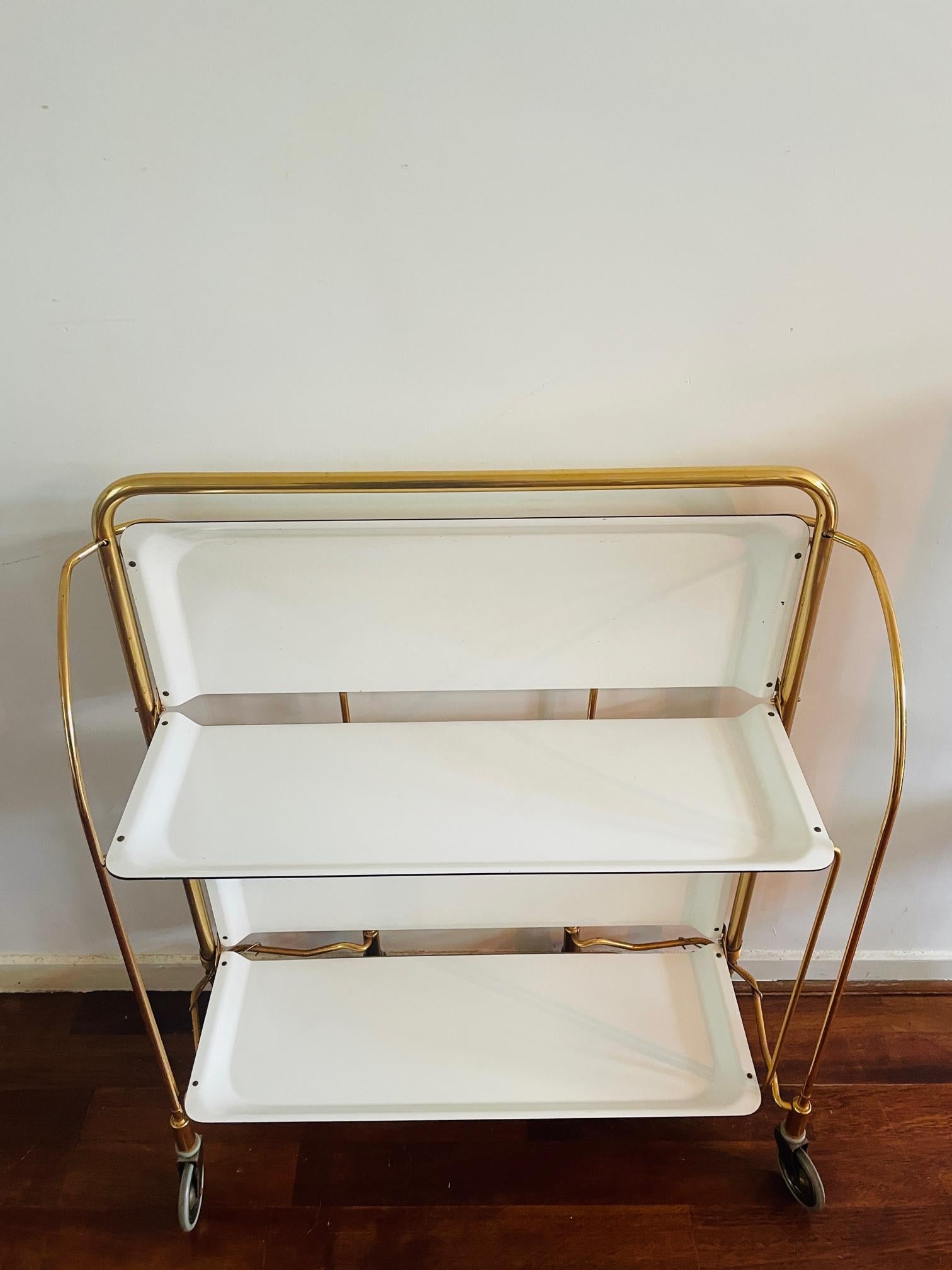 German Bremshey Dinett Gold | Foldable Bar Cart | Side Table Brass white | Original  For Sale