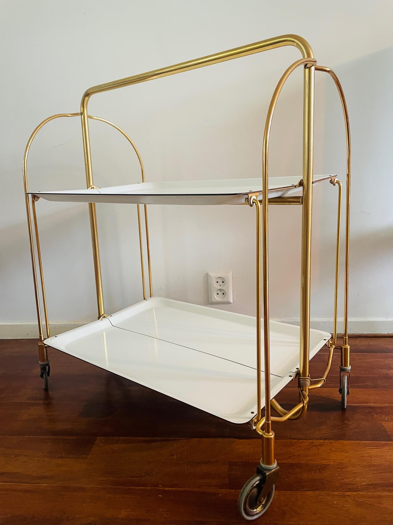 Mid-20th Century Bremshey Dinett Gold | Foldable Bar Cart | Side Table Brass white | Original  For Sale