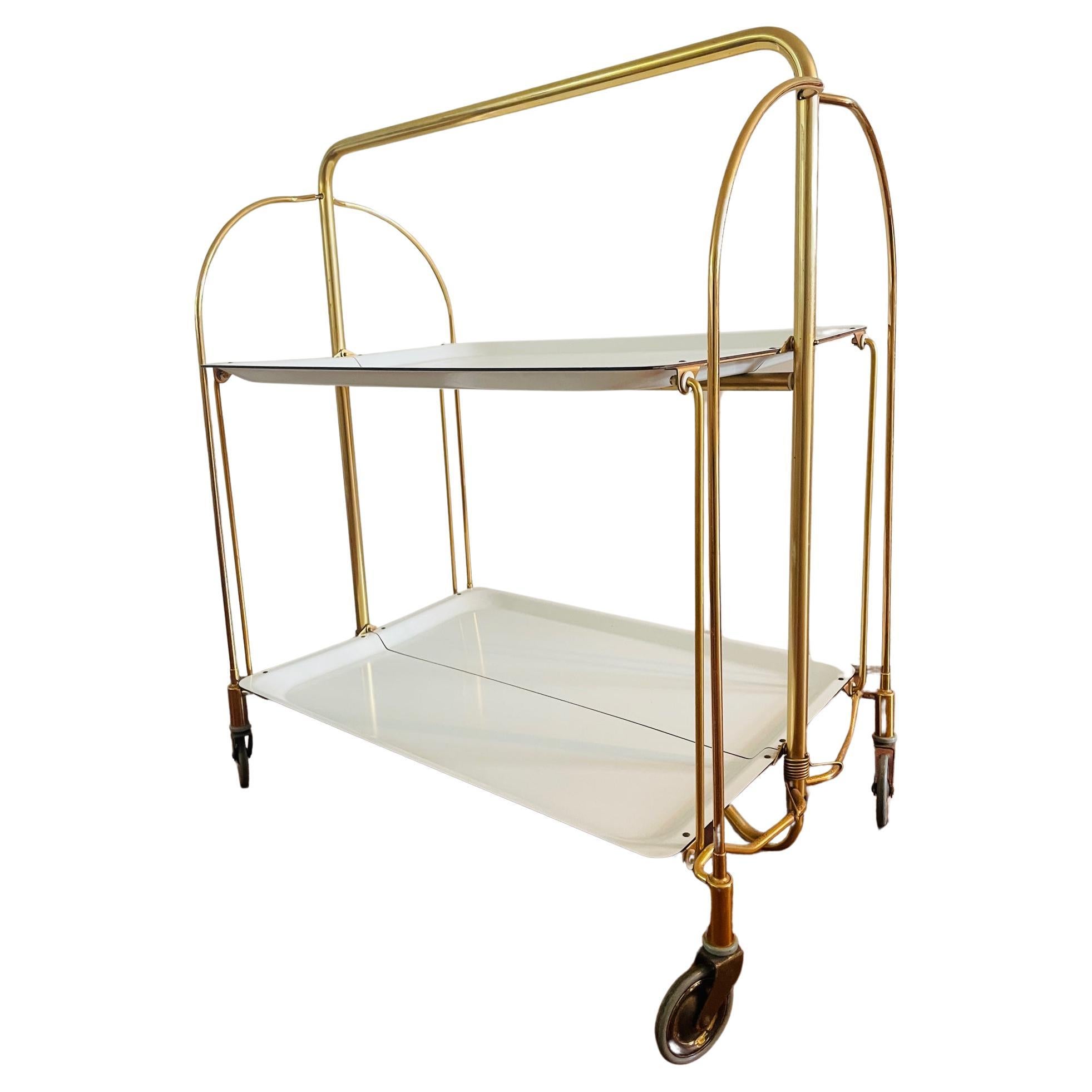 Bremshey Dinett  Chariot de bar pliable  Table d'appoint laiton blanc  Original  en vente