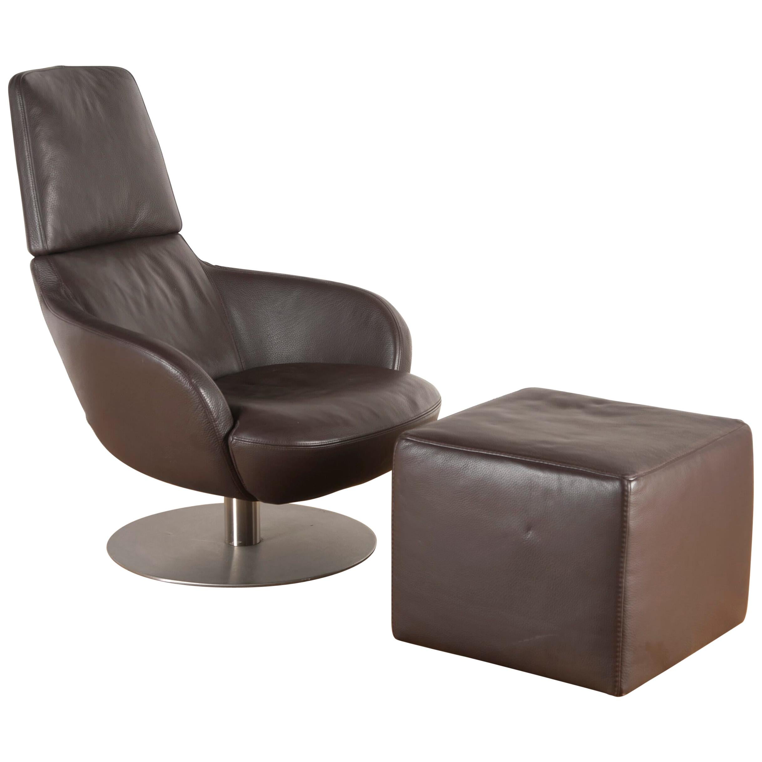 'Brend' Italian Leather Armchair and Footstool by Natuzzi Italia