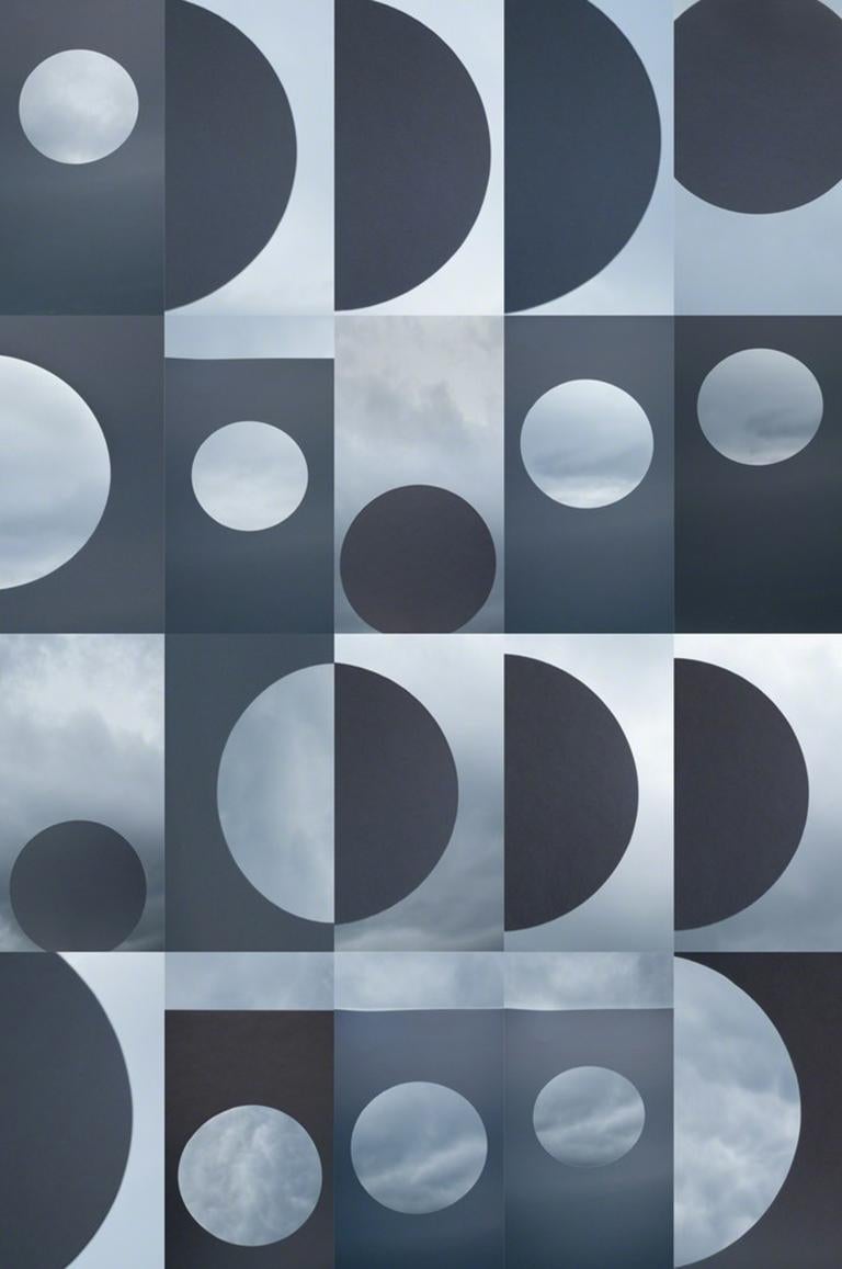 Brenda Biondo Color Photograph - Modality no. 11 - Blue & white grid circle geometric abstract skyscape