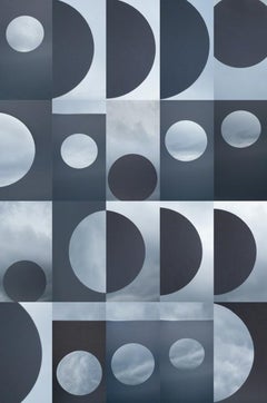 Modality no. 11 - Blue & white grid circle geometric abstract skyscape