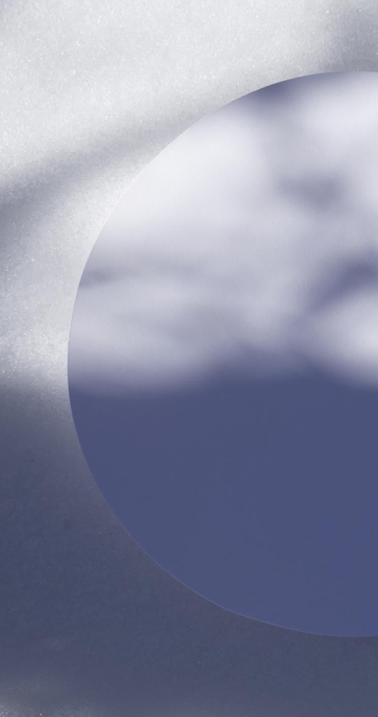 Shadow Legacy no. 11 - Abstract blue & gray shadows, snow circle landscape - Photograph by Brenda Biondo