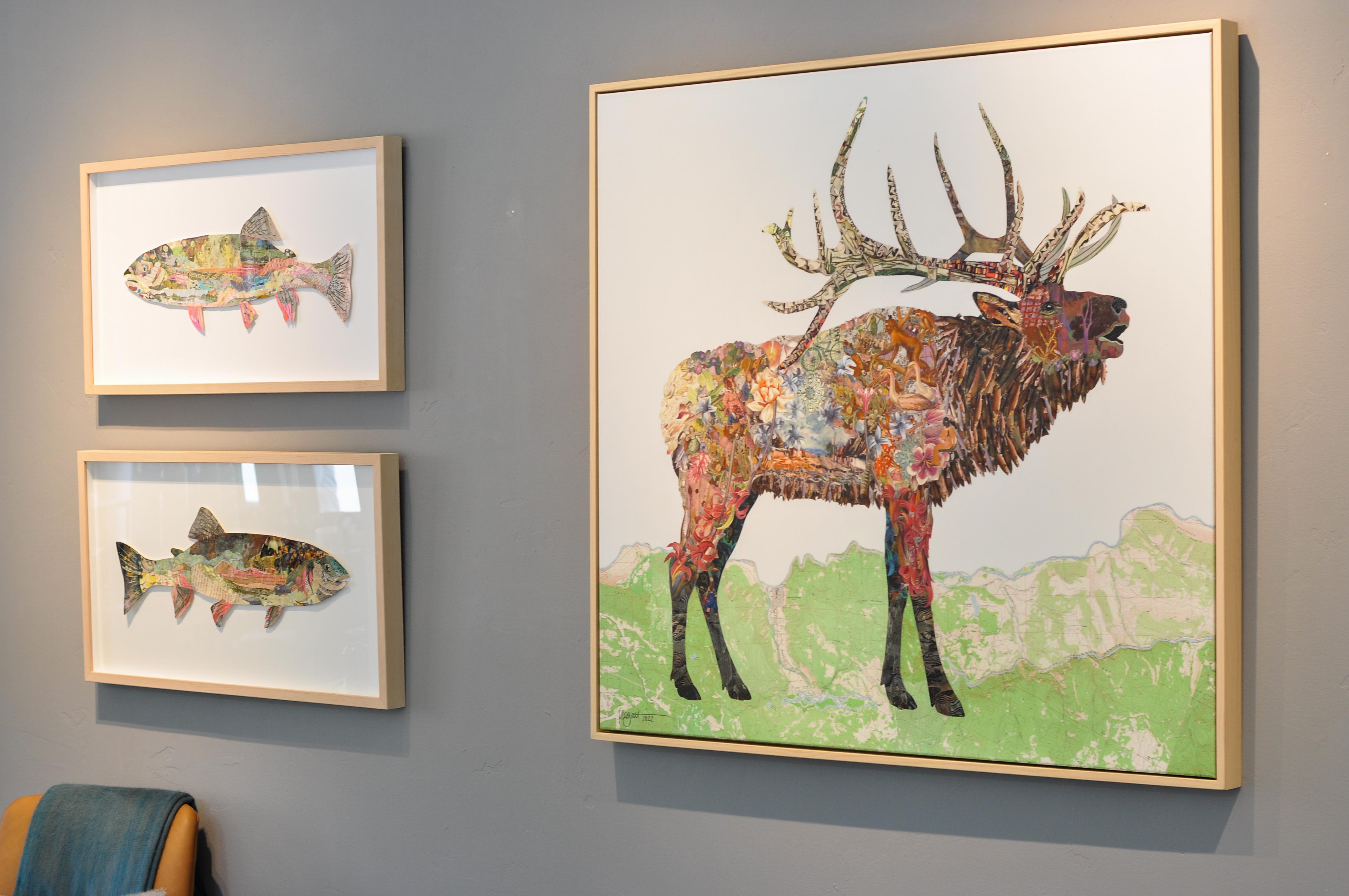 Xavier the Elk  - Beige Animal Painting by Brenda Bogart
