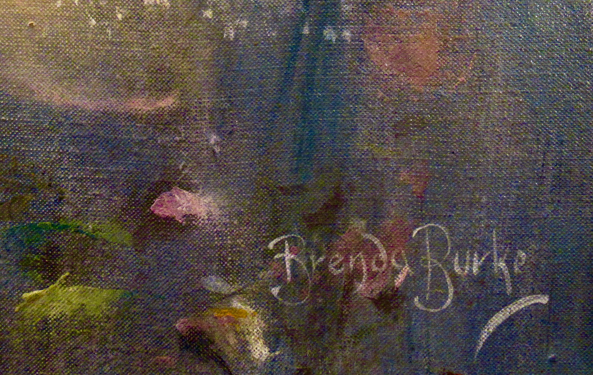 Girl with Roses - Black Figurative Painting by Brenda Burke