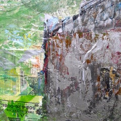 "Belted Galloway", Brenda Cirioni, mixed media, landscape, barn, cows, green