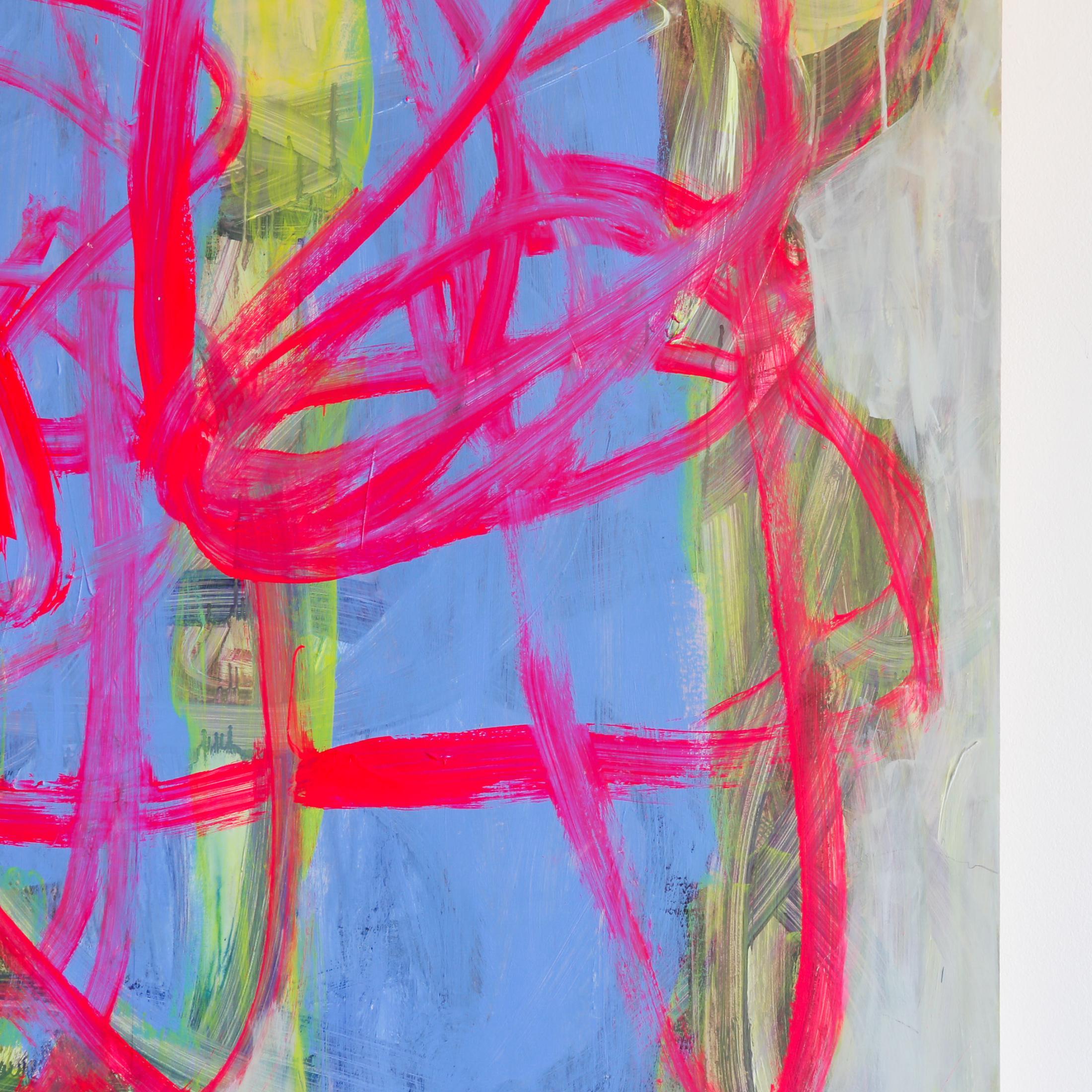 Yum Three de l'artiste Brenda Zappitell est une œuvre abstraite contemporaine rose, bleue et grise composée de flashe et d'acrylique avec de la cire froide sur un panneau de 60 x 60. Son prix est de 16 000 $.

Brenda Zappitell crée des oeuvres