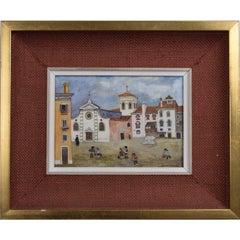 Brenda King Venetian Schoolchildren 1974 oil on board Naive Modern British Art