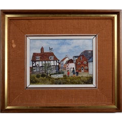 Brenda King, 'Berkshire Village' (1974) oil on board Naive Modern British Art