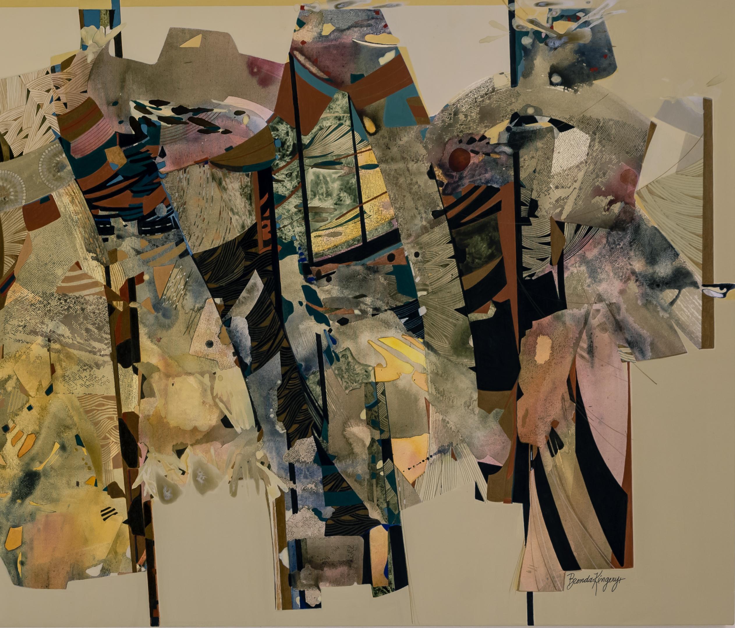 Procesiones, pintura de Brenda Kingery, arte contemporáneo chickasaw, horizontal - Painting de Brenda Kingery 