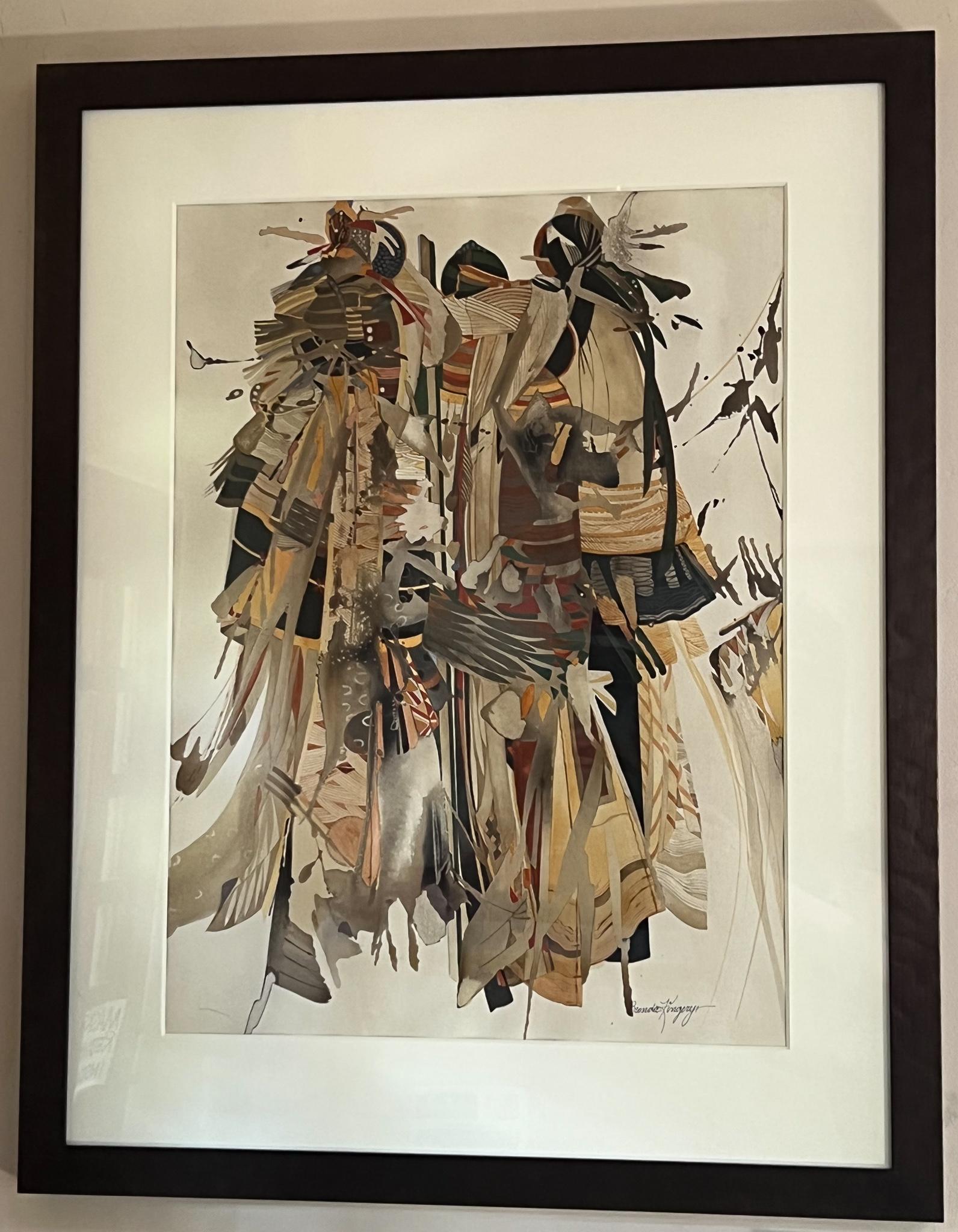 Brenda Kingery No Socks, painting on paper by Brenda Kingery, Chickasaw, Oklahoma, red, blue