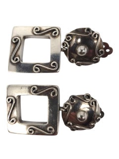 Brenda Schoenfeld Sterling Silver Sculpted Square Dangle Clip-on Earrings #22464