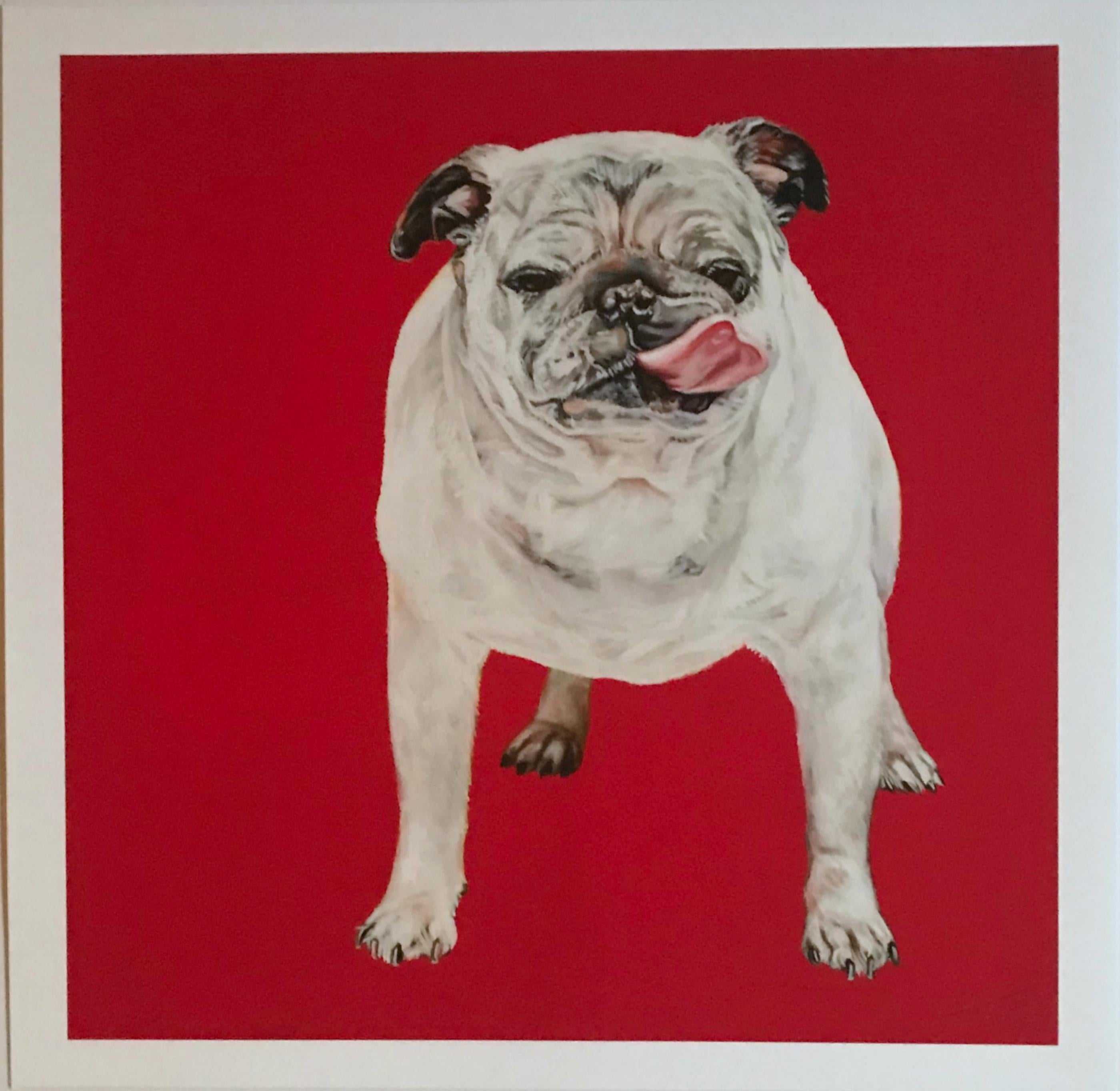  Blu on Red, limited edition print by world renowned female portrait artist  - Print by Brenda Zlamany
