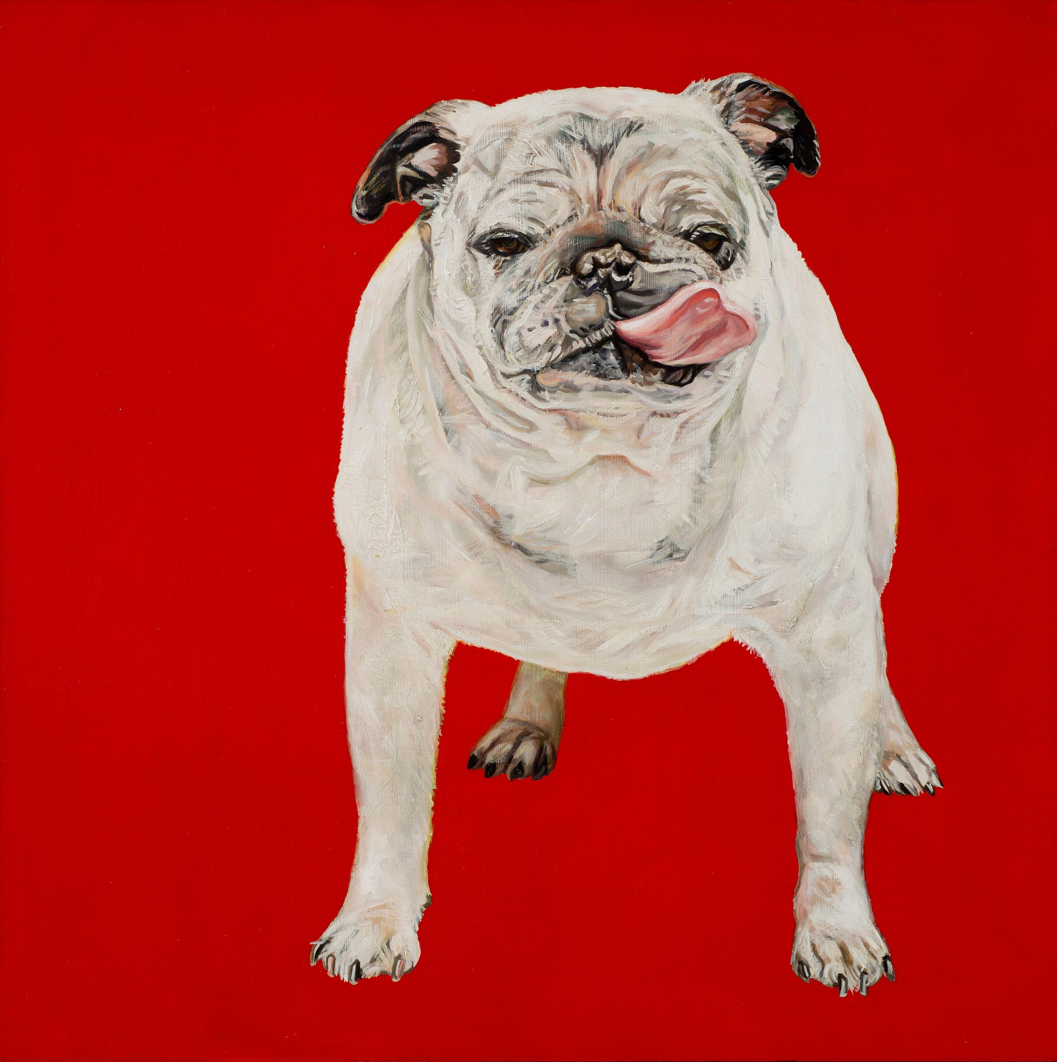  Blu on Red, limited edition print by world renowned female portrait artist 