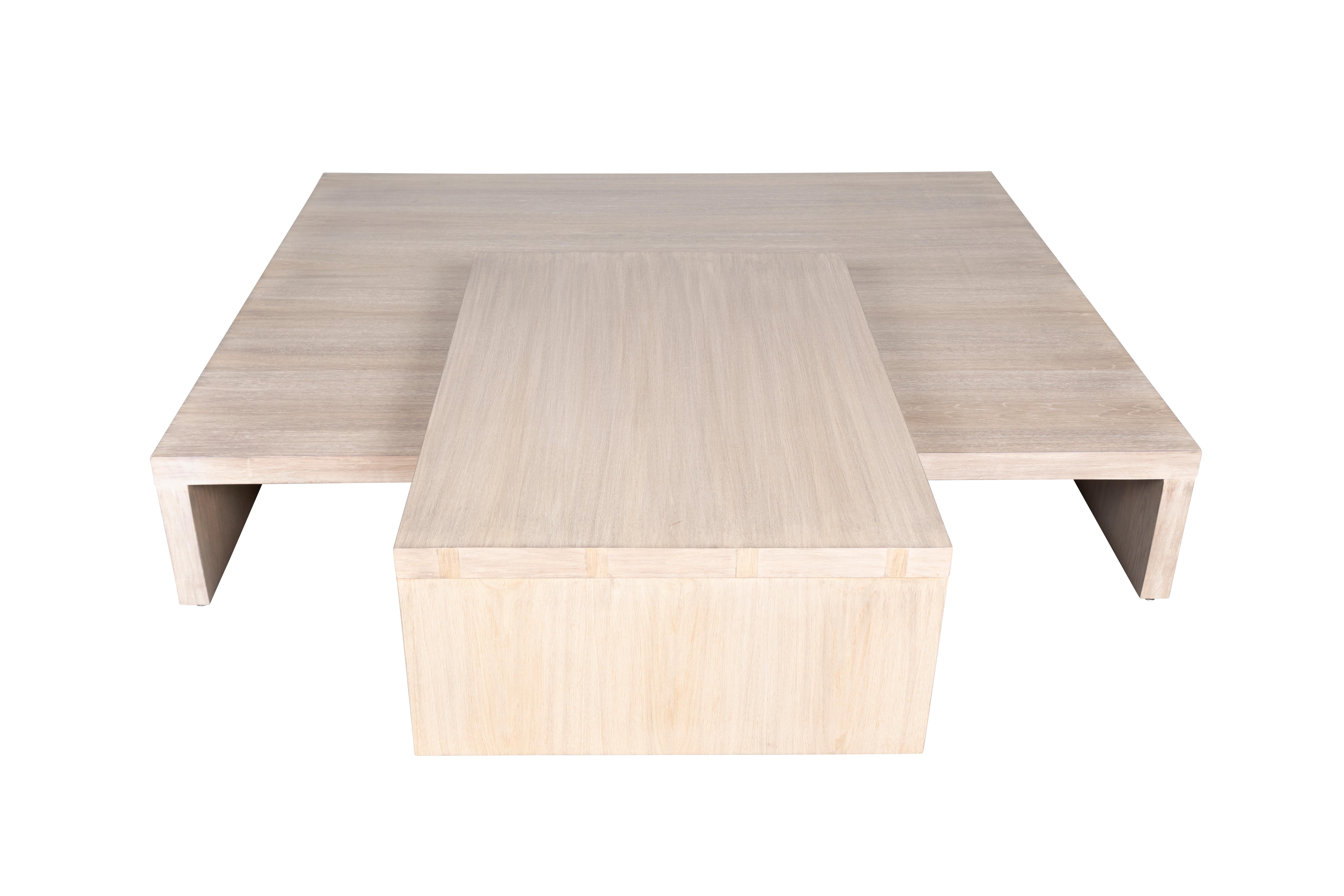 Brendan Bass Custom Build Blonde Oak Tiered Coffee Table (Table basse à étages en chêne blond) en vente 1