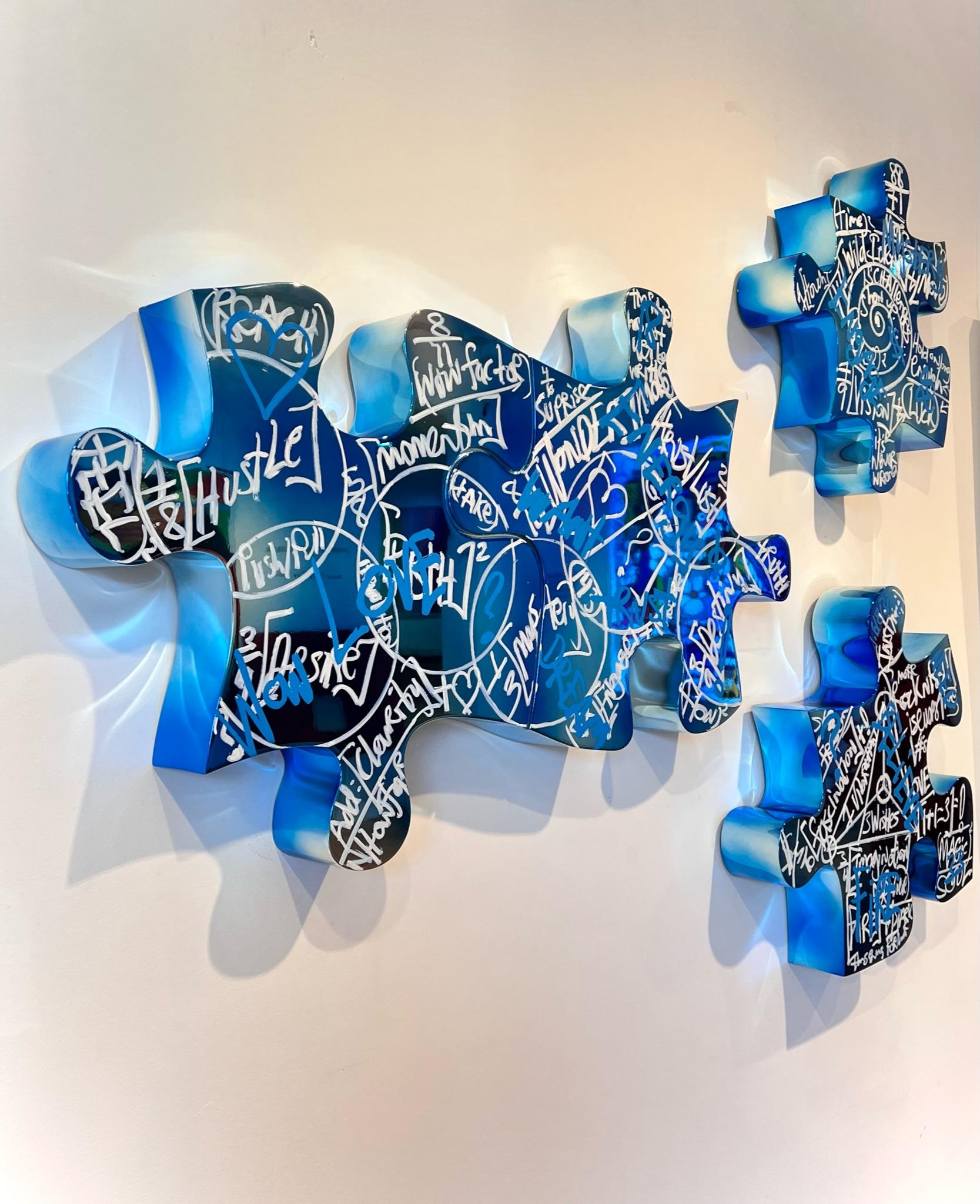 Life is a Jigsaw (Blue) - Contemporary Sculpture by Brendan Murphy