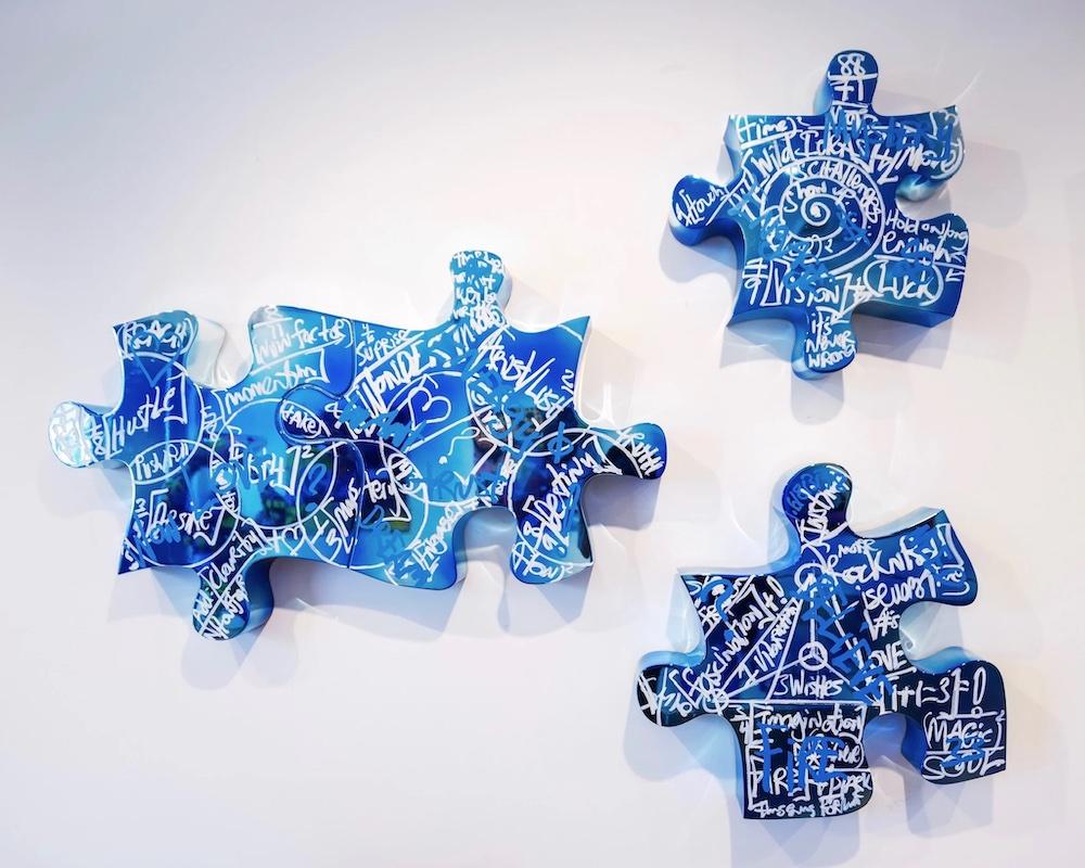 Life is a Jigsaw (Blue) - Sculpture by Brendan Murphy