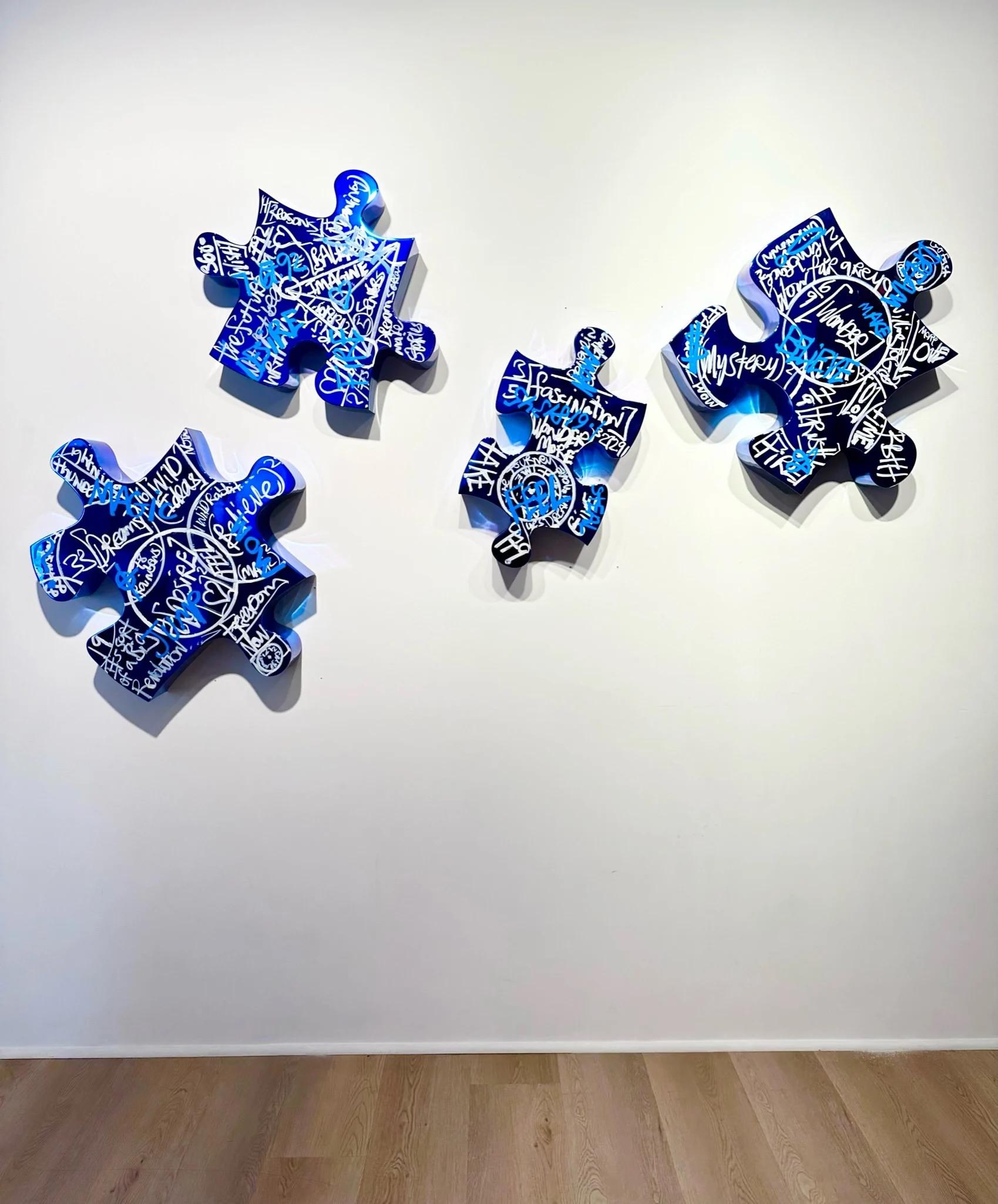 Life is a Jigsaw (Dark Blue) - Sculpture by Brendan Murphy