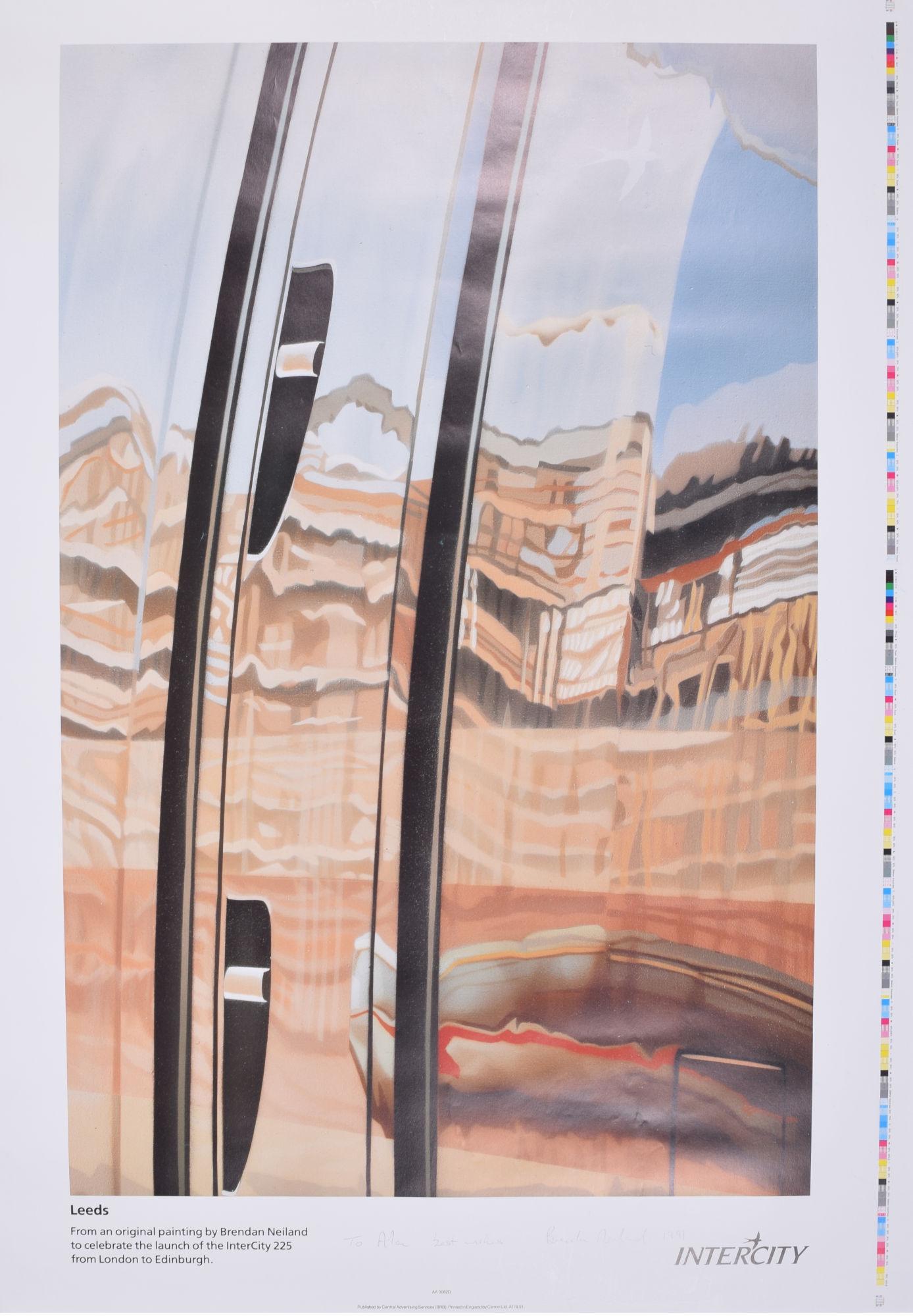 Brendan Neiland (geb. 1941) RA (Ausgeschlossen)
Leeds (1991)
Lithografisches Plakat
101 x 71 cm

Signiert "Brendan Neiland 1991" und bezeichnet "to Alan best wishes", beides mit Bleistift. Probedruck des Plakats mit großen Rändern und Farbbalken des
