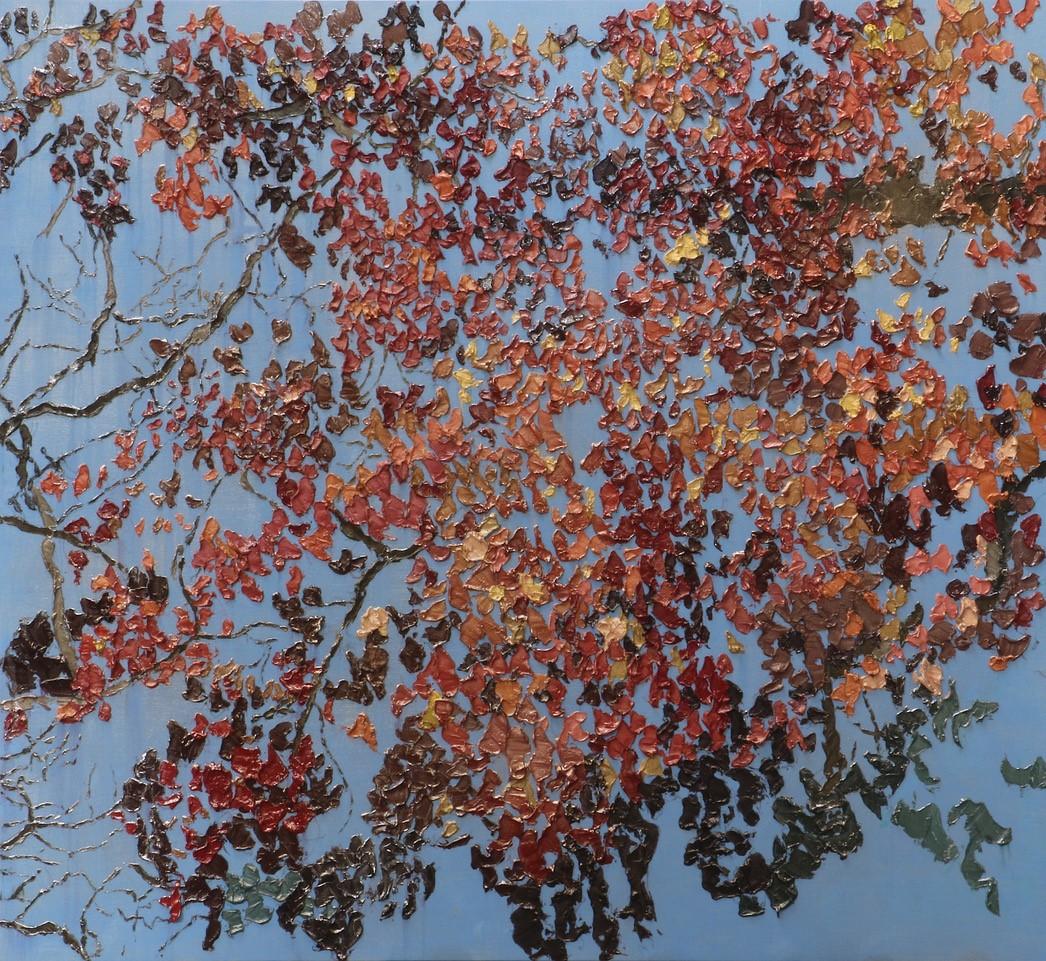 BRENDAN STUART BURNS Abstract Painting – Herbstlicher Bloom - Zeitgenössisch, Öl auf Leinen von Brendan Burns