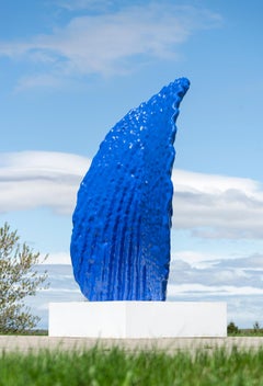 Blue Chip - contemporary, figurative, painted aluminum outdoor sculpture