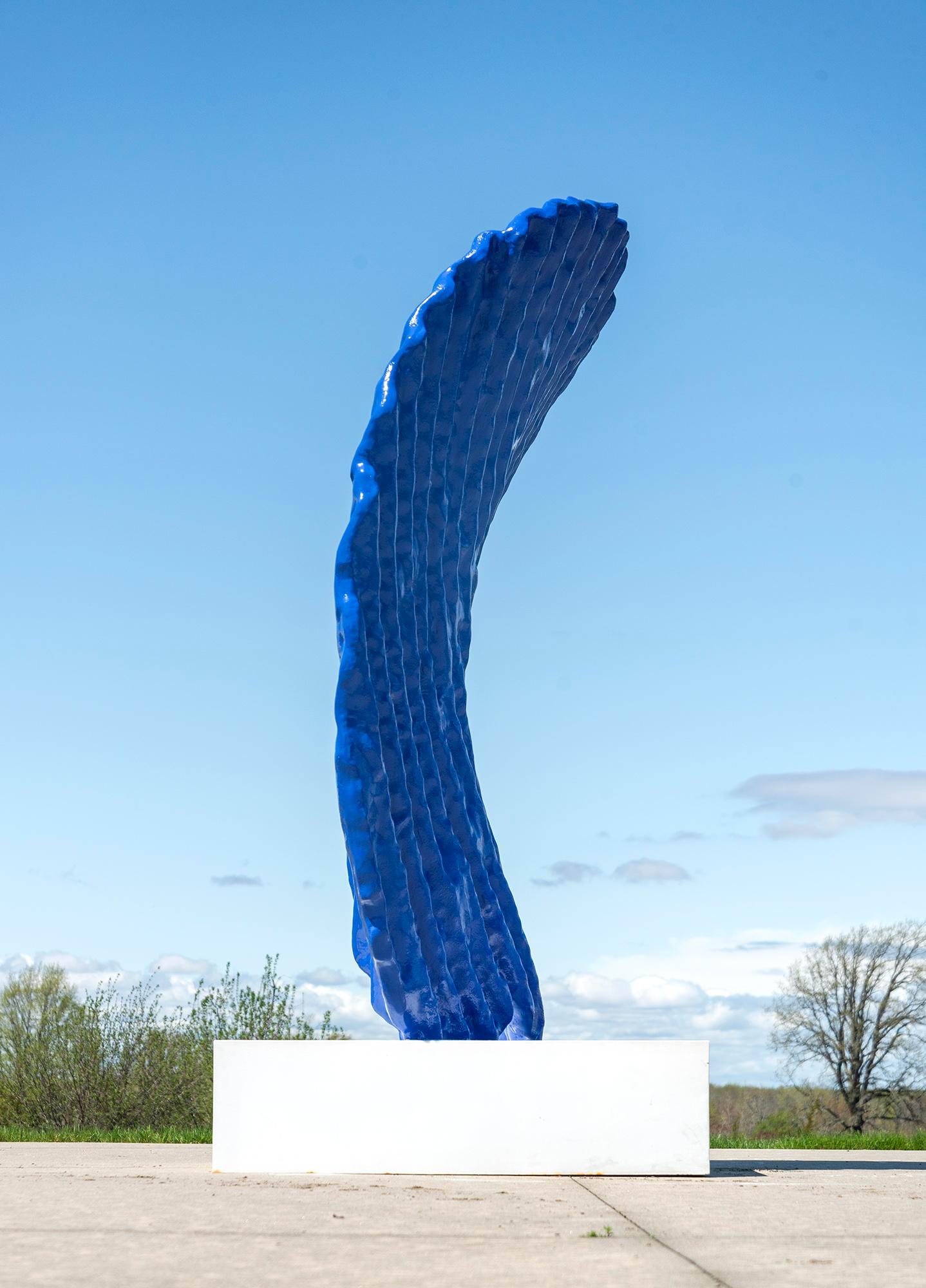 Blue Chip - contemporary, figurative, painted aluminum outdoor sculpture - Contemporary Sculpture by Brendon McNaughton