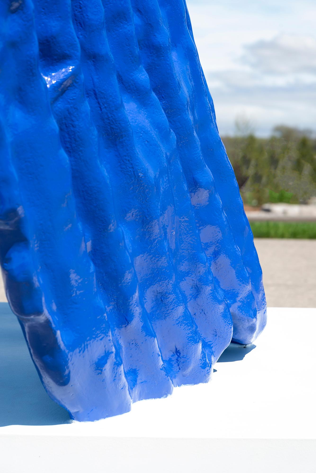 Blue Chip - contemporary, figurative, painted aluminum outdoor sculpture For Sale 5