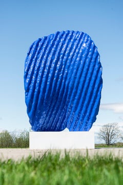 Blue Chip - contemporary, figurative, painted aluminum outdoor sculpture