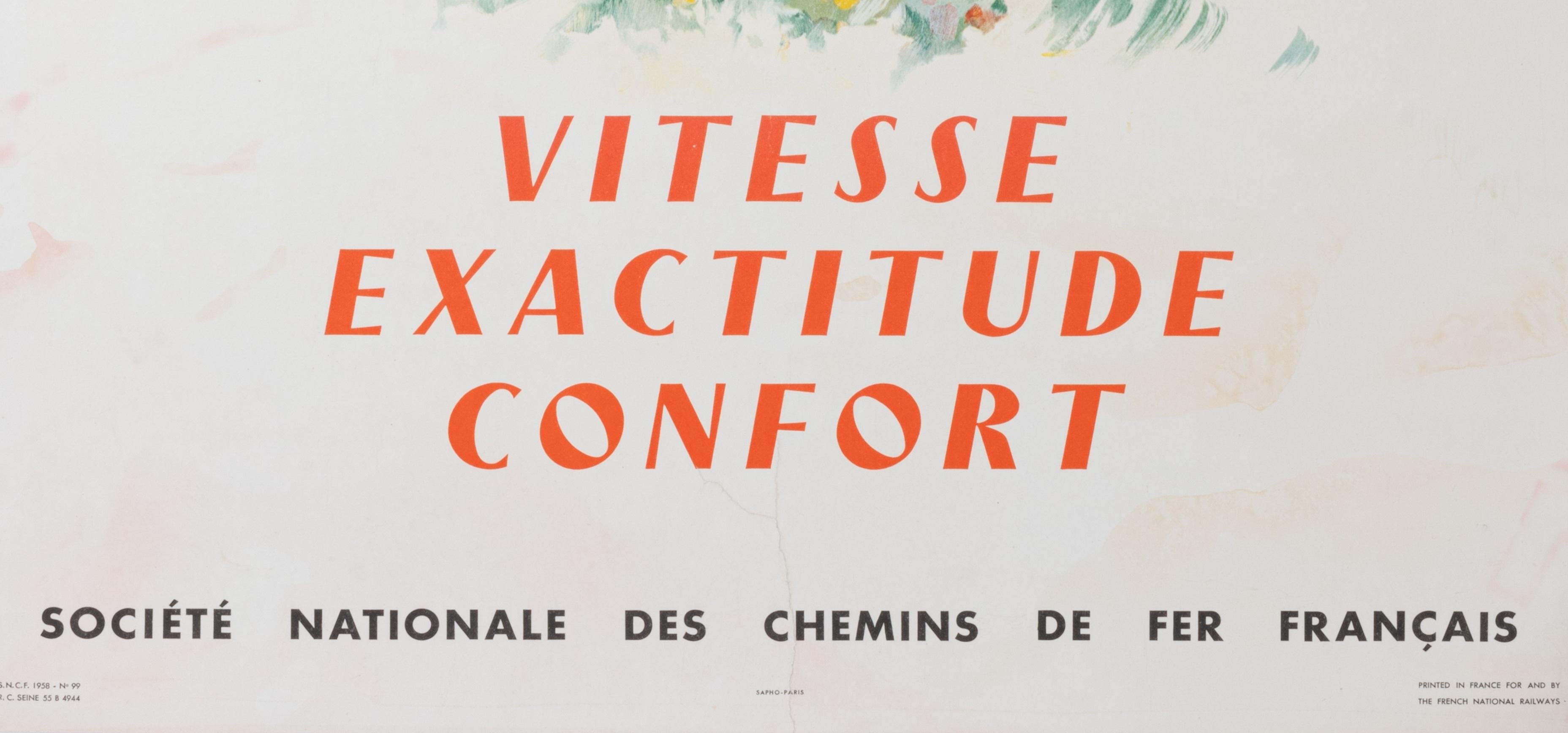 Mid-Century Modern Brenet, Original Travel Poster, French Railway, Train Travel Transportation 1958 For Sale