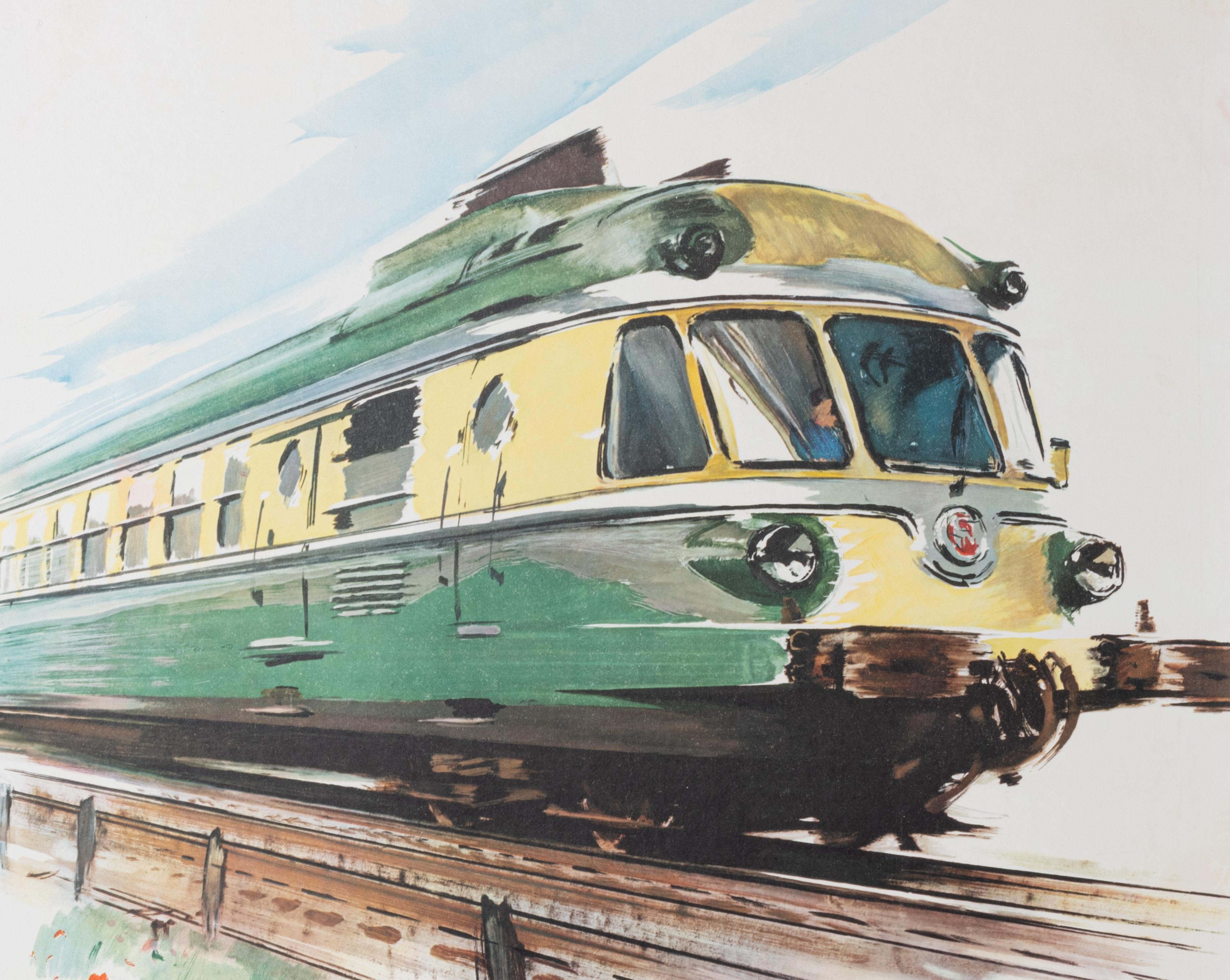 Français Affiche de voyage originale Brenet, French Railway, Train Travel Transportation 1958 en vente
