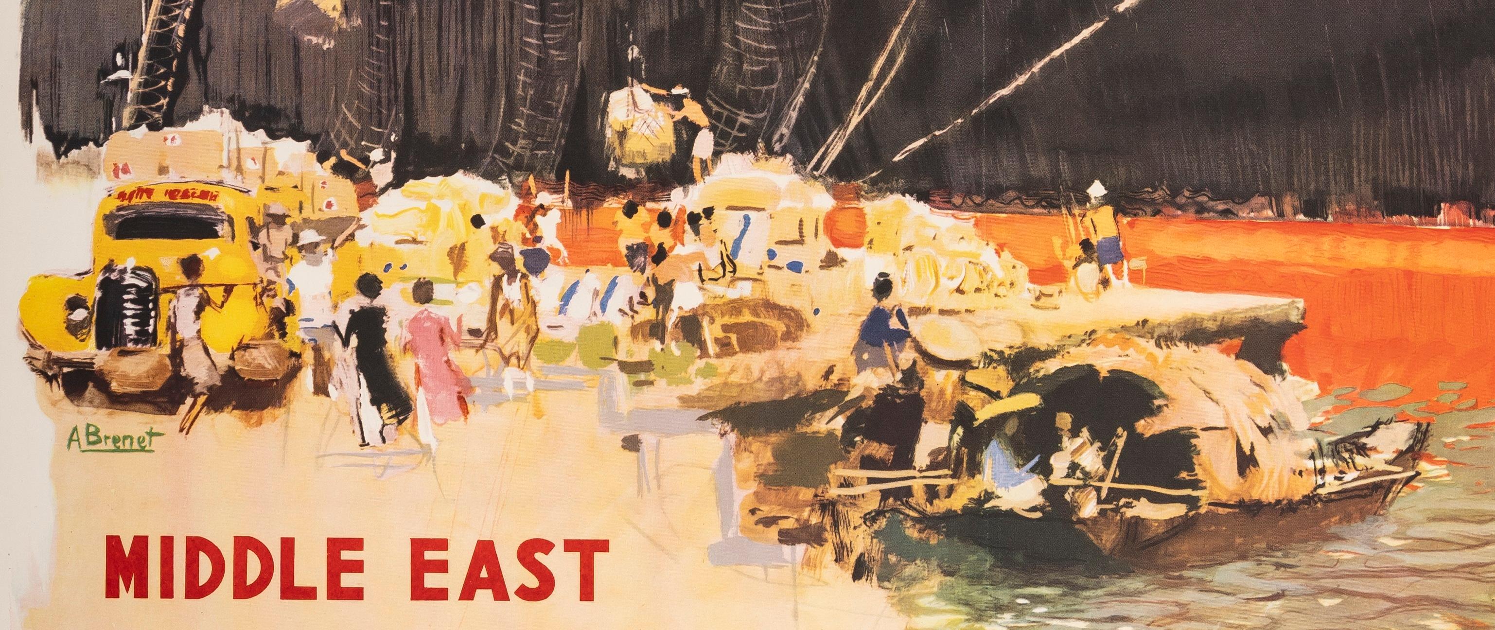A. Brenet, Poster di viaggio originale, Messageries Maritimes, Medio Oriente, Mare 1959 In condizioni buone in vendita a SAINT-OUEN-SUR-SEINE, FR