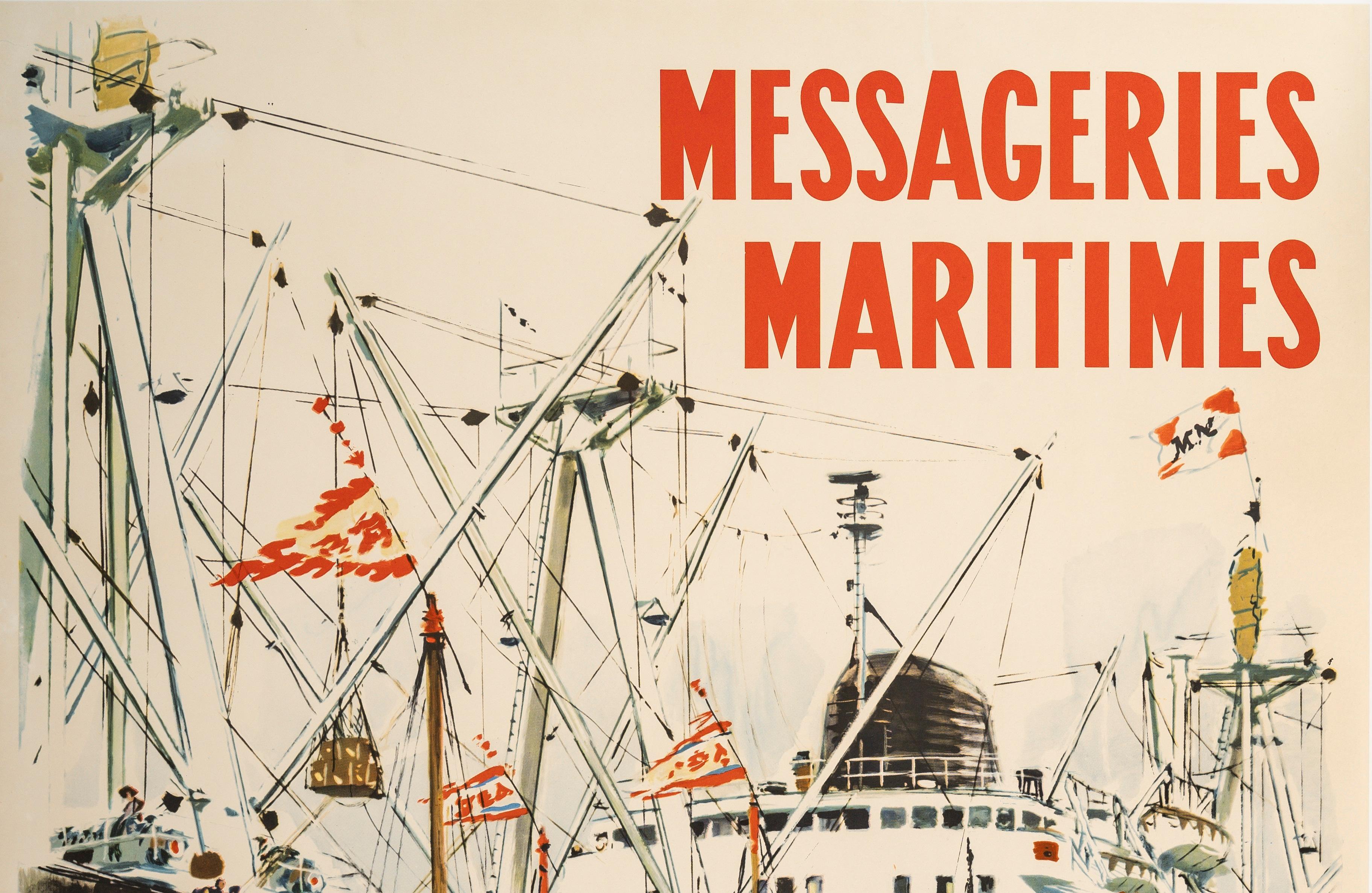 This poster by Brenet created circa 1954 was produced to promote tourism all over the world by boat via the Messageries Maritimes.

Artist : Albert Brenet (1903 - 2005)
Title : Messagerie Maritimes – Japan – Australia – South Africa – North
