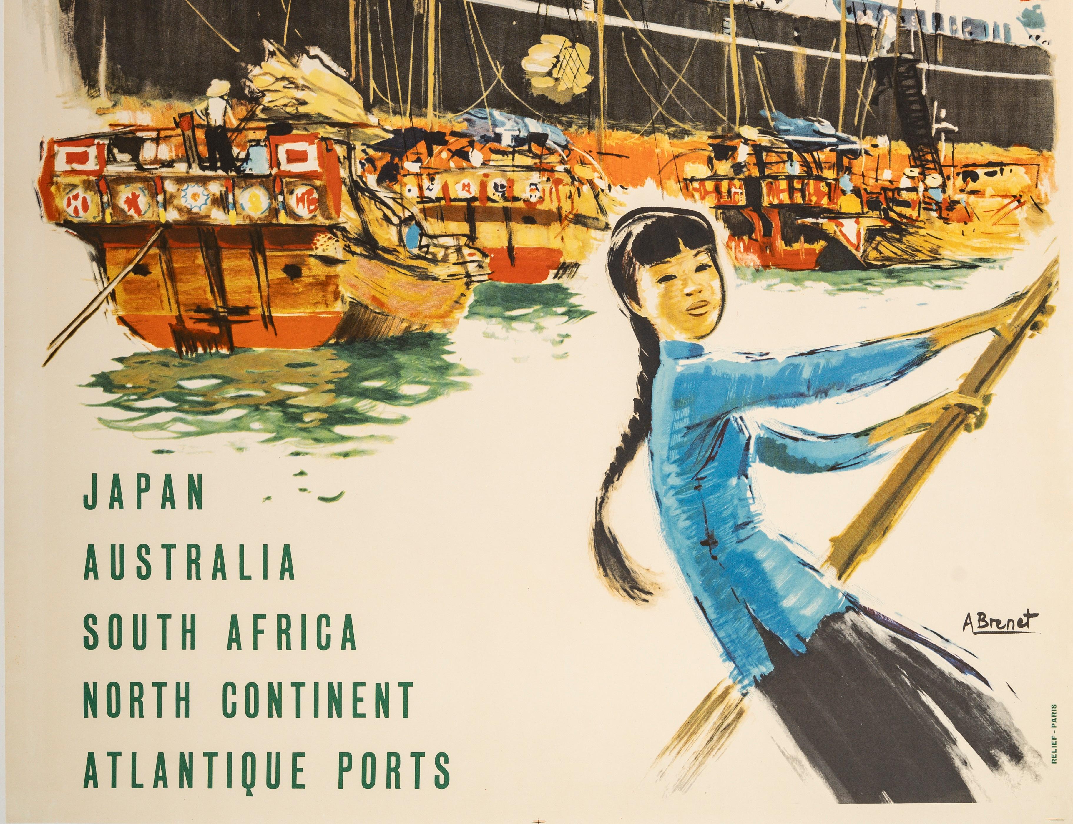 Mid-Century Modern Brenet, Original Travel Poster, Messageries Maritimes, Navigation, Japan, 1954 For Sale