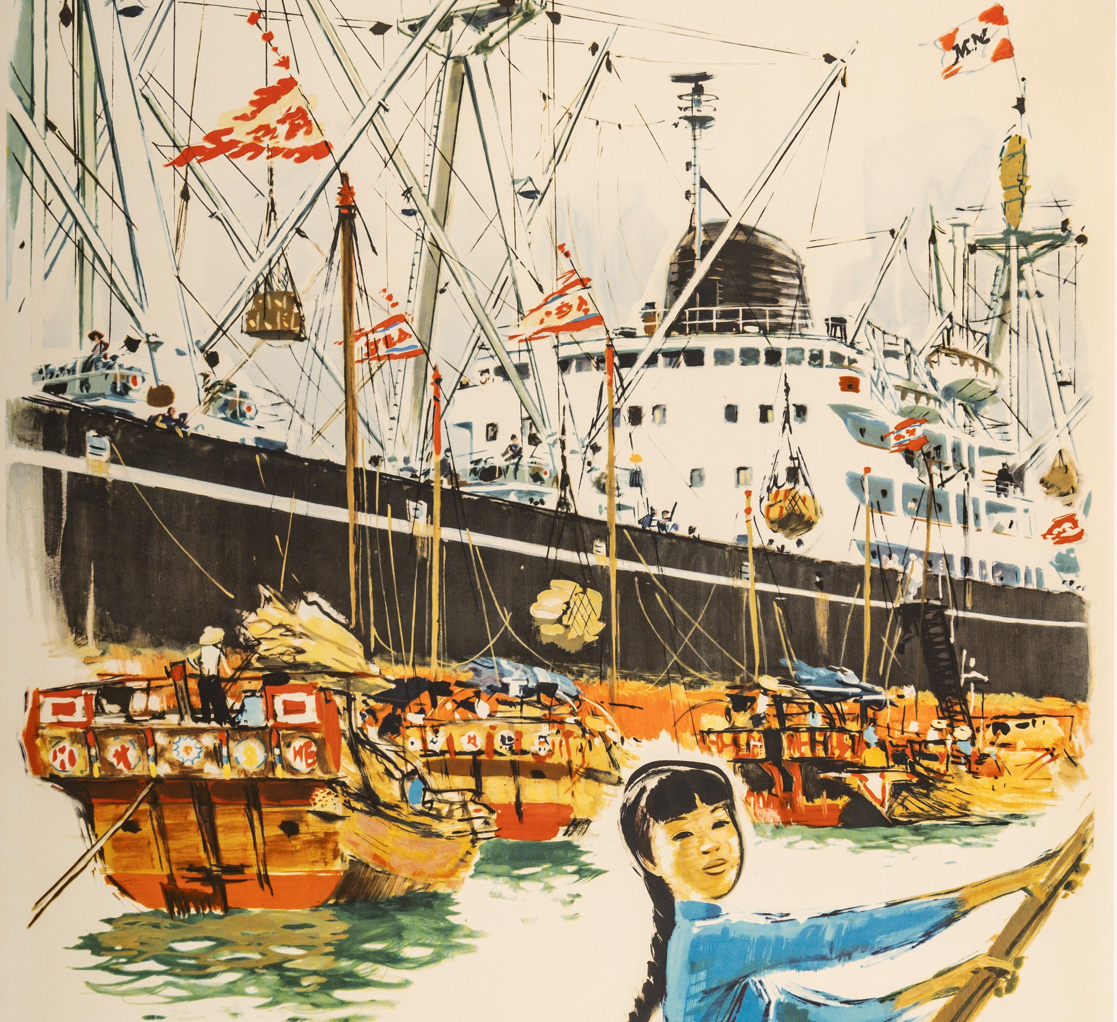 Brenet, Original Travel Poster, Messageries Maritimes, Navigation, Japan, 1954 In Good Condition For Sale In SAINT-OUEN-SUR-SEINE, FR
